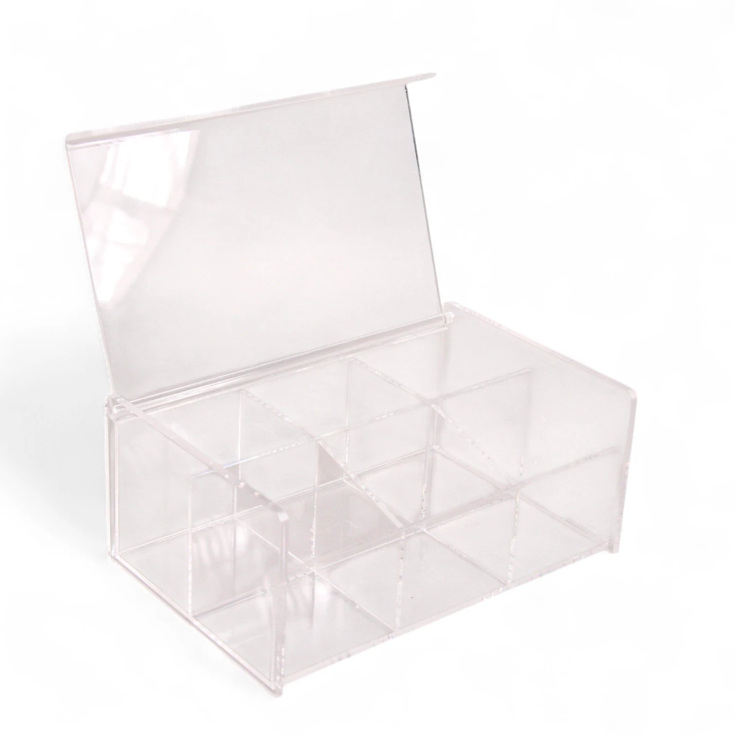 Damoo Clear Acrylic Tea Bag Organizer Box with Lid – 8-Compartment Transparent Tea Chest for Tea Tags, Sachets & Office or Home Use - Damoo