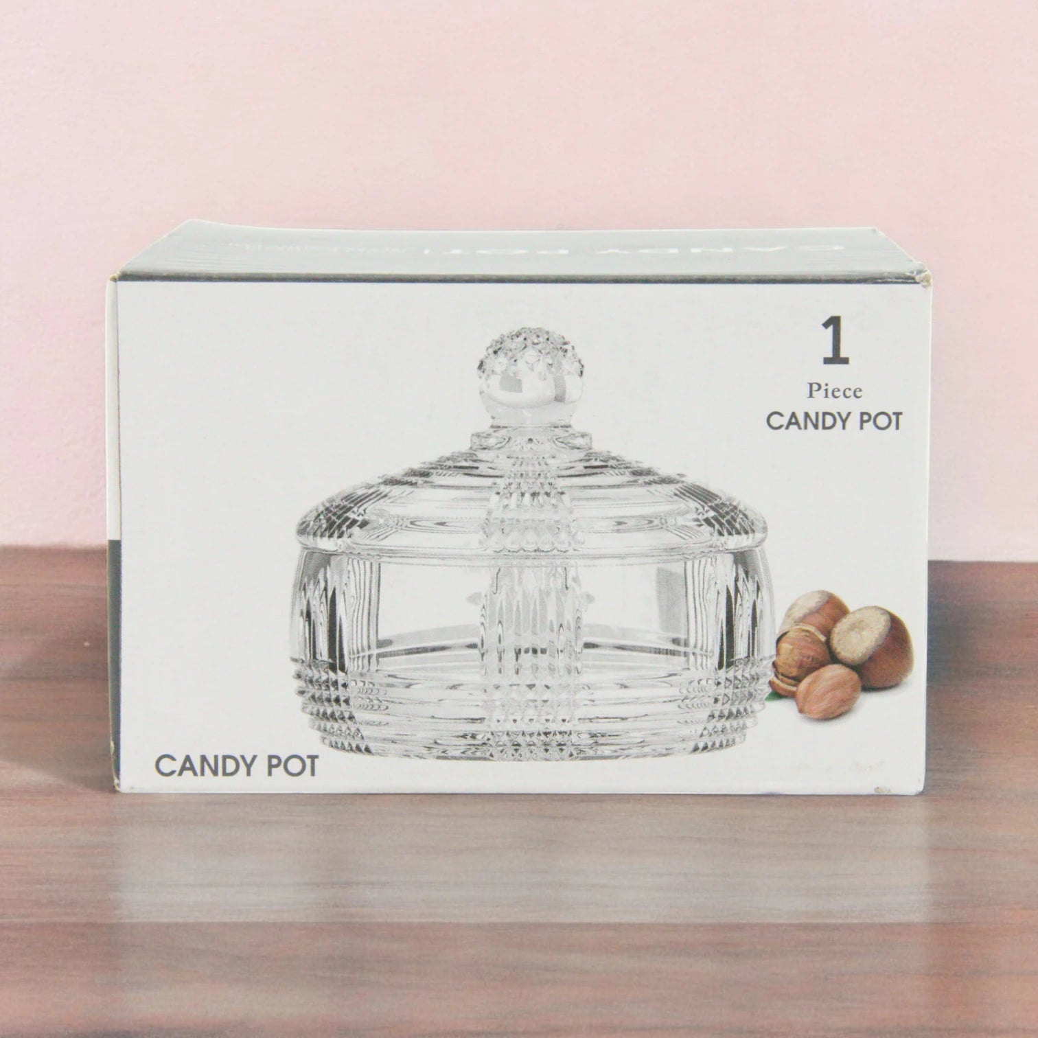 Damoo Clear Diamond Cut Glass Candy Jar with Lid – Elegant Covered Bowl for Sweets, Nuts & Decor | Crystal-Style Candy Pot for Wedding, Home, or Office Use - Damoo