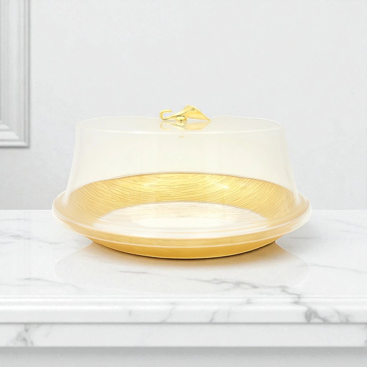 Damoo Clear Round Cake Box with Gold Handle – Elegant Dessert Display Container with Textured Dome Cover for Cakes, Pastries & Treats - Damoo