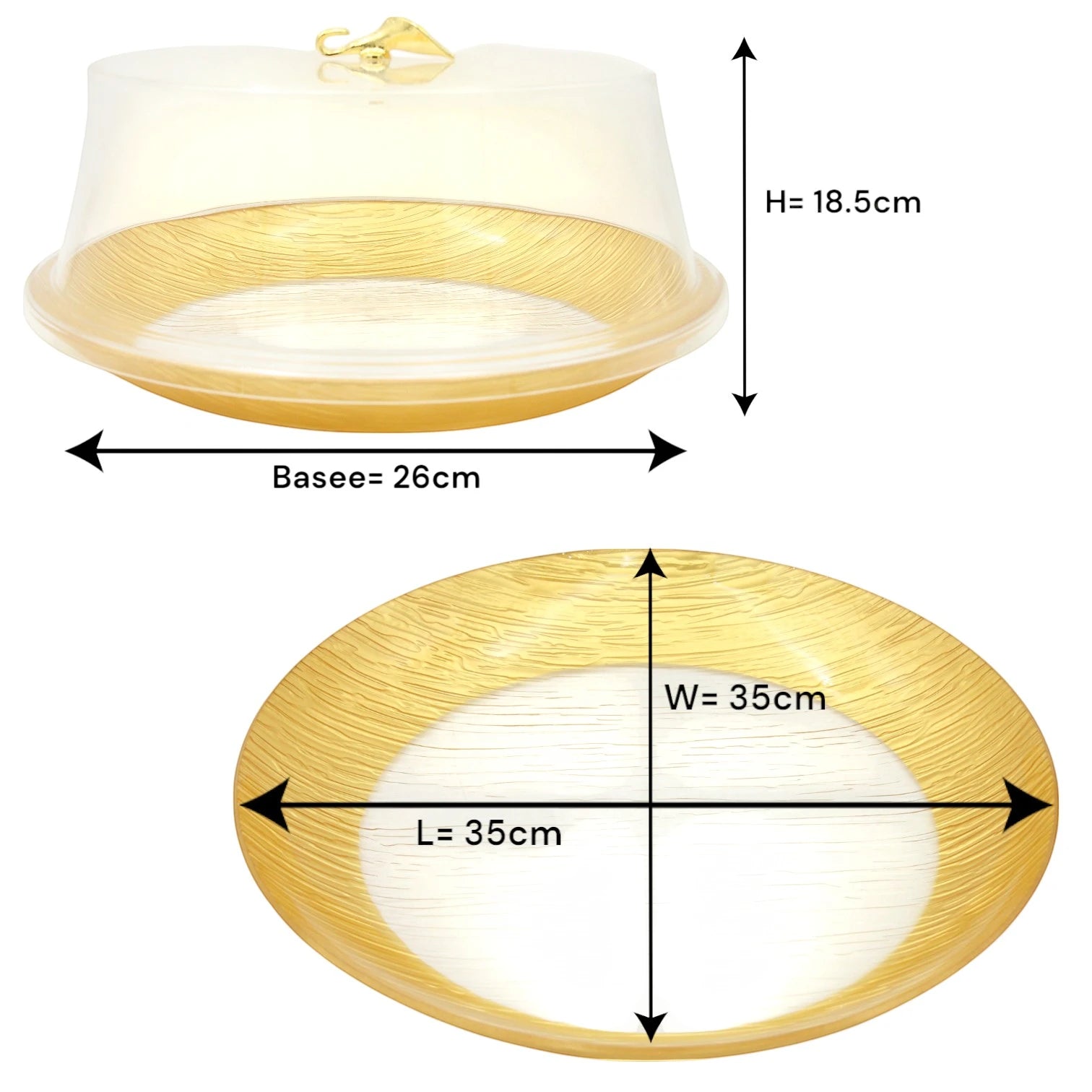 Damoo Clear Round Cake Box with Gold Handle – Elegant Dessert Display Container with Textured Dome Cover for Cakes, Pastries & Treats - Damoo