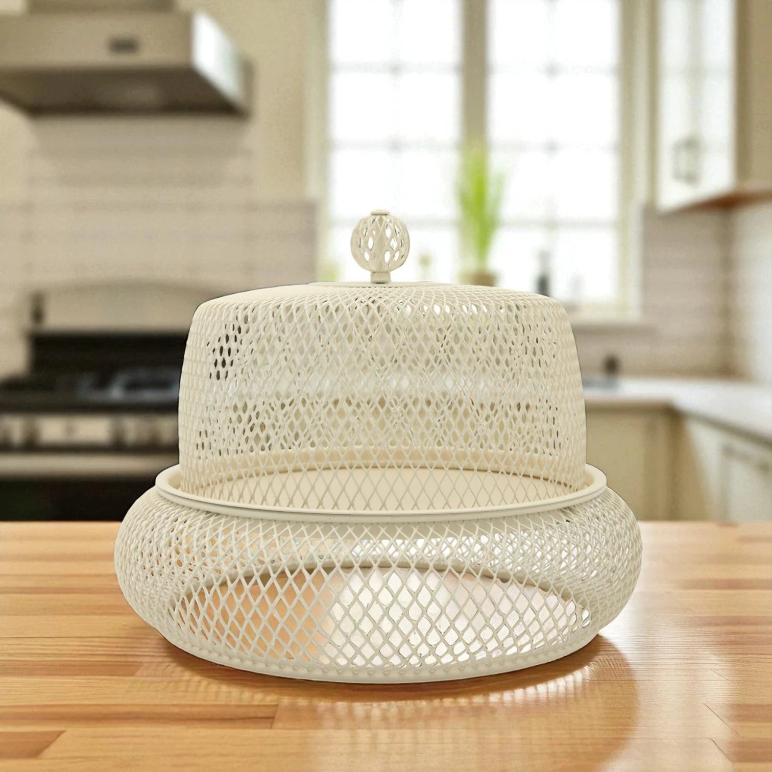 Damoo Durable Snack Tray with Protective Metal Mesh Cover – Shatter-Resistant Base & Insect-Proof Dome for Fruit, Pastry & Dessert Serving - Damoo