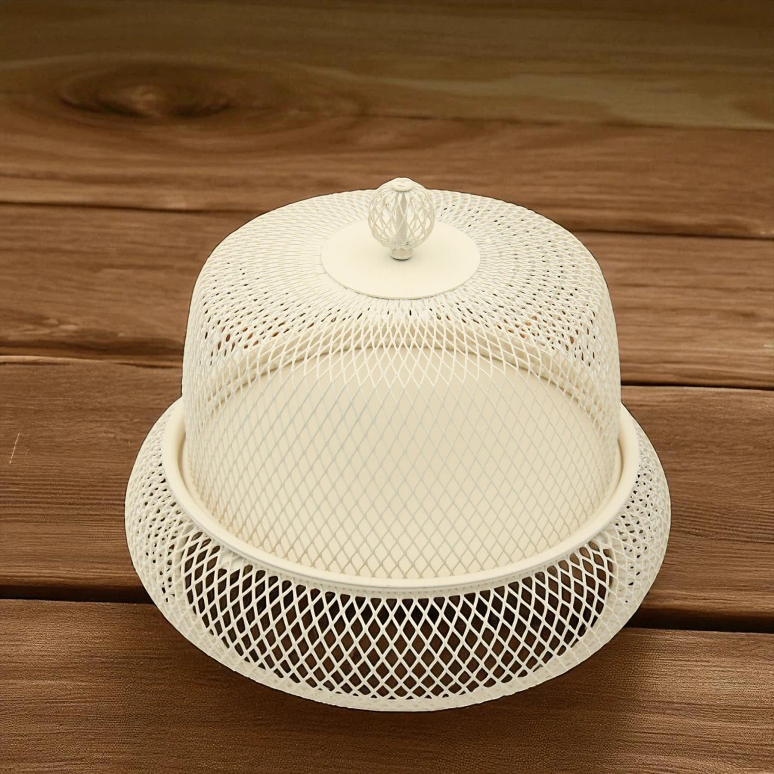 Damoo Durable Snack Tray with Protective Metal Mesh Cover – Shatter-Resistant Base & Insect-Proof Dome for Fruit, Pastry & Dessert Serving - Damoo