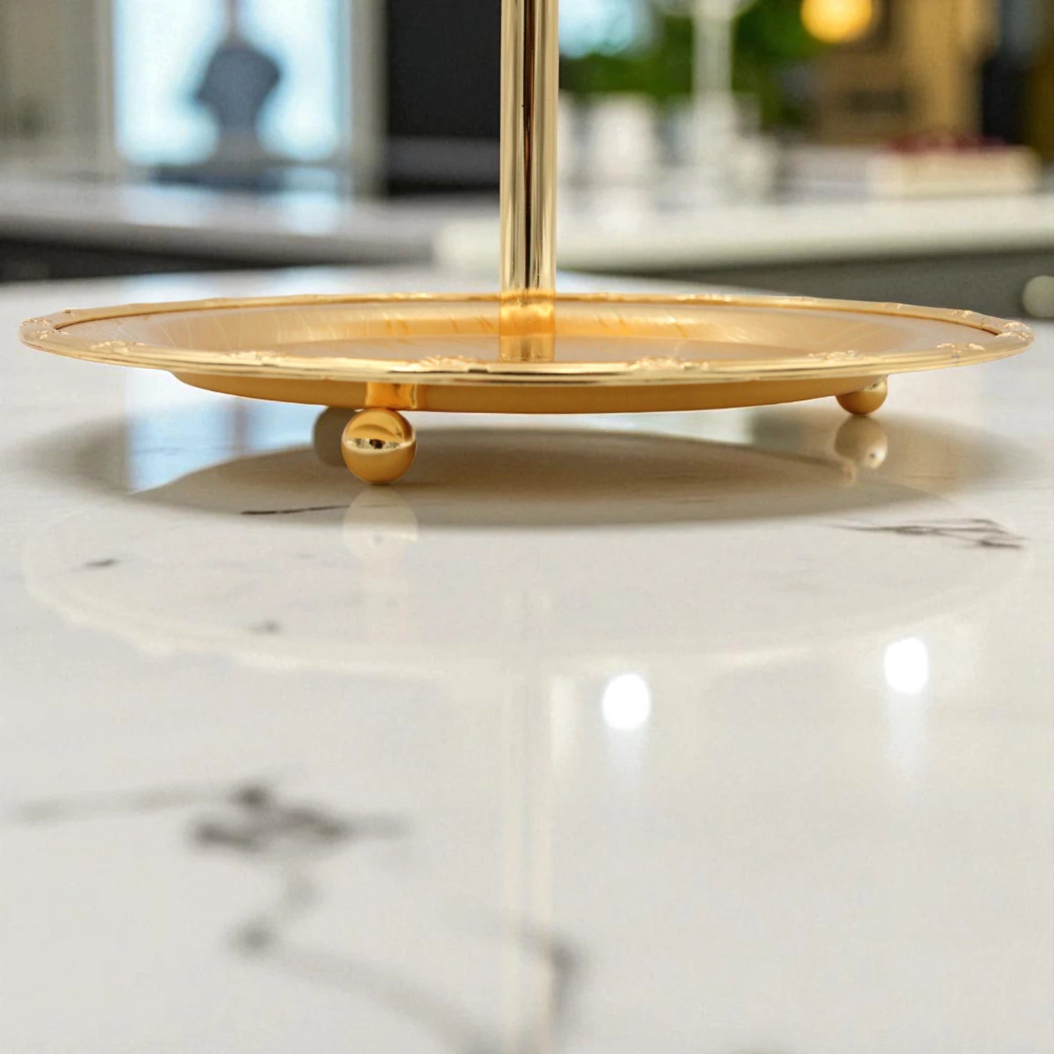 Damoo Elegant 2-Tier Gold Dessert Stand – Round Metal Serving Tray for Sweets, Cupcakes, Pastries & Dates – Tiered Display Platter for Ramadan, Parties & Weddings - Damoo