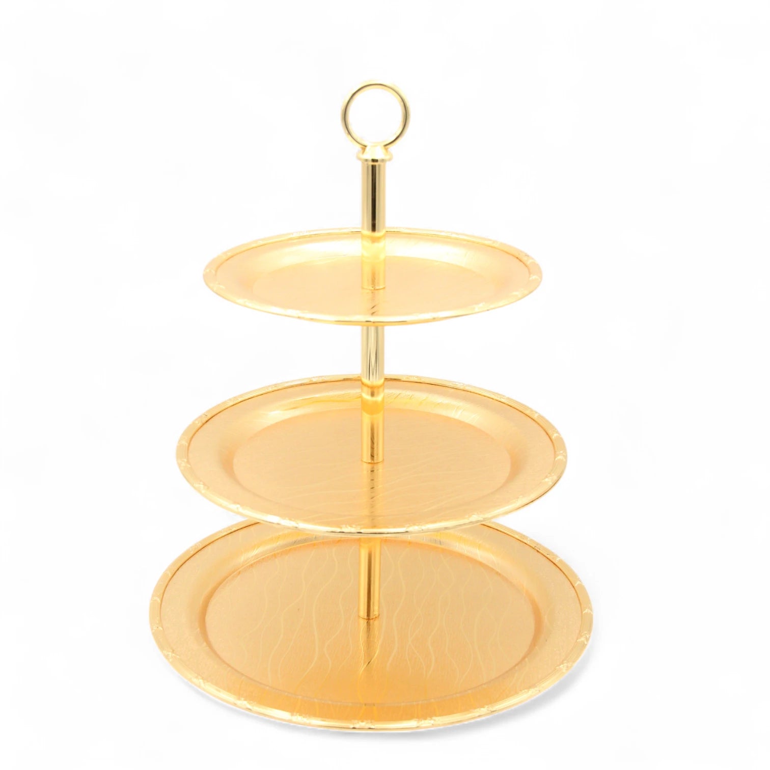 Damoo Elegant 3-Tier Gold Dessert Stand – Round Metal Serving Tray for Sweets, Cupcakes, Pastries & Dates – Tiered Display Platter for Ramadan, Parties & Weddings - Damoo