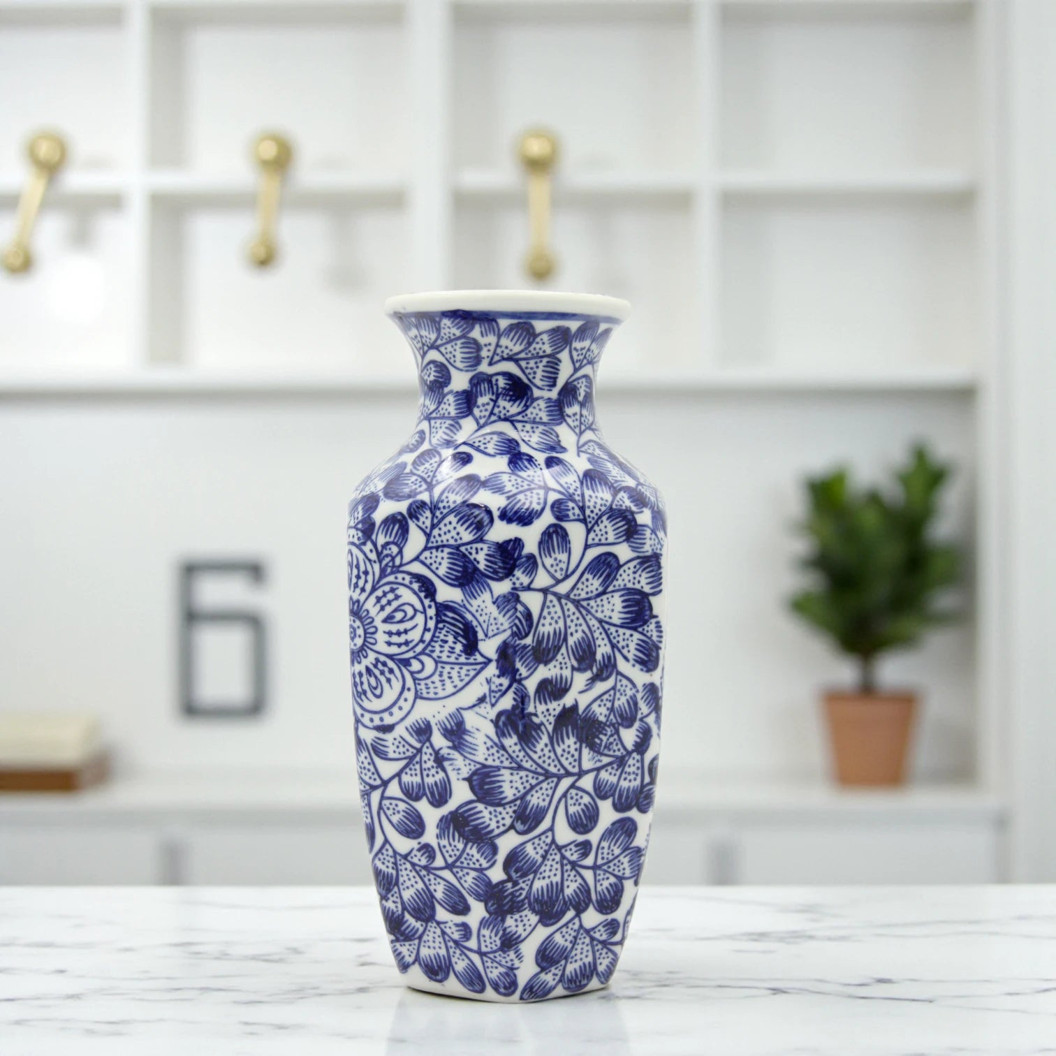 Damoo Elegant Blue & White Floral Ceramic Vase – Hand-Painted Decorative Porcelain Jar for Home, Office, or Gift - Damoo