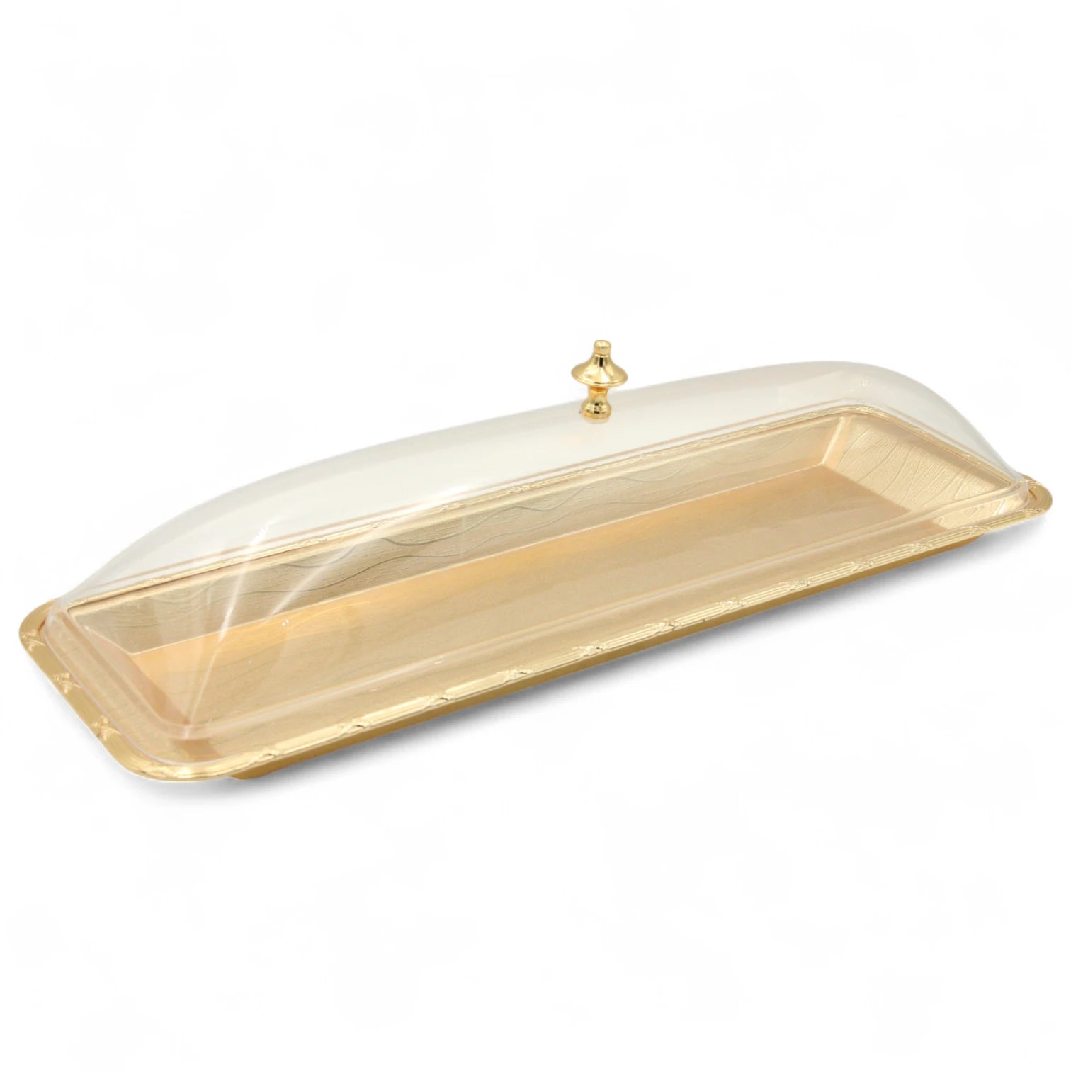 Damoo Elegant Gold Tray with Clear Dome Lid – Covered Serving Tray for Sweets, Dates, Pastries & More – Decorative Tabletop Display - Damoo
