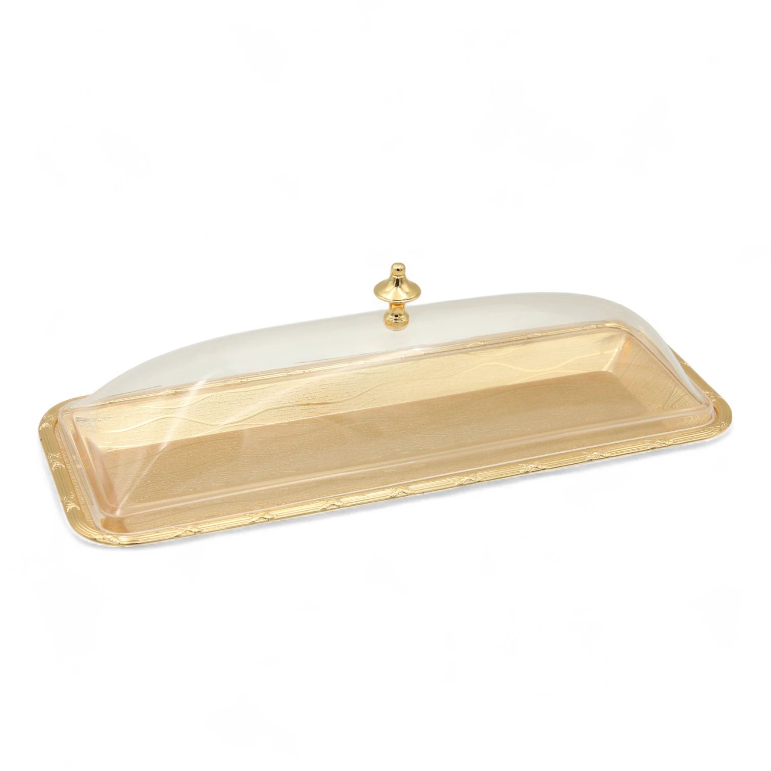 Damoo Elegant Gold Tray with Clear Dome Lid – Covered Serving Tray for Sweets, Dates, Pastries & More – Decorative Tabletop Display - Damoo