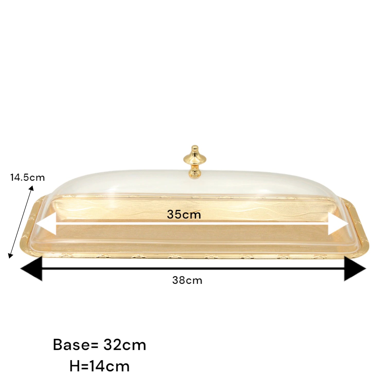 Damoo Elegant Gold Tray with Clear Dome Lid – Covered Serving Tray for Sweets, Dates, Pastries & More – Decorative Tabletop Display - Damoo