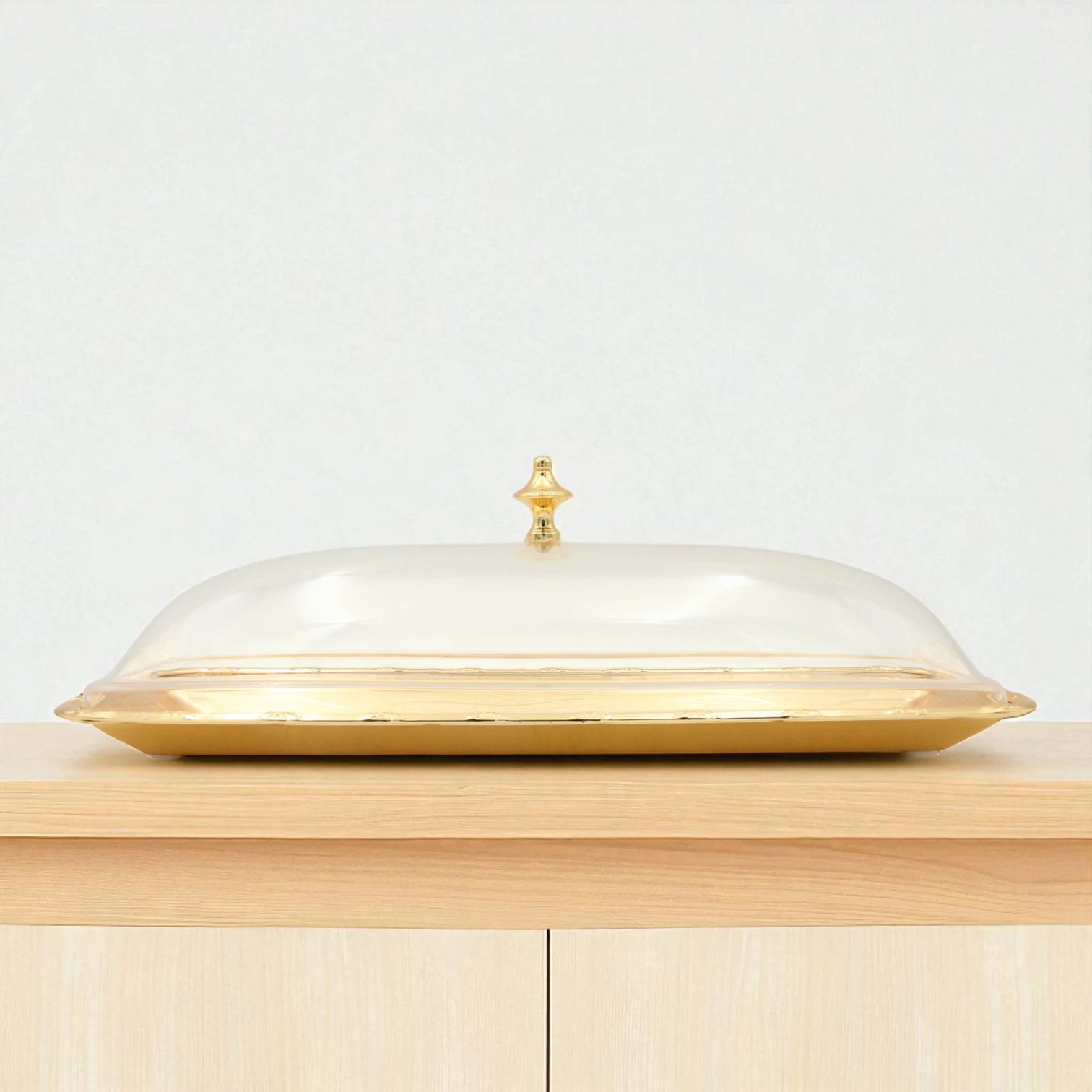 Damoo Elegant Gold Tray with Clear Dome Lid – Covered Serving Tray for Sweets, Dates, Pastries & More – Decorative Tabletop Display - Damoo