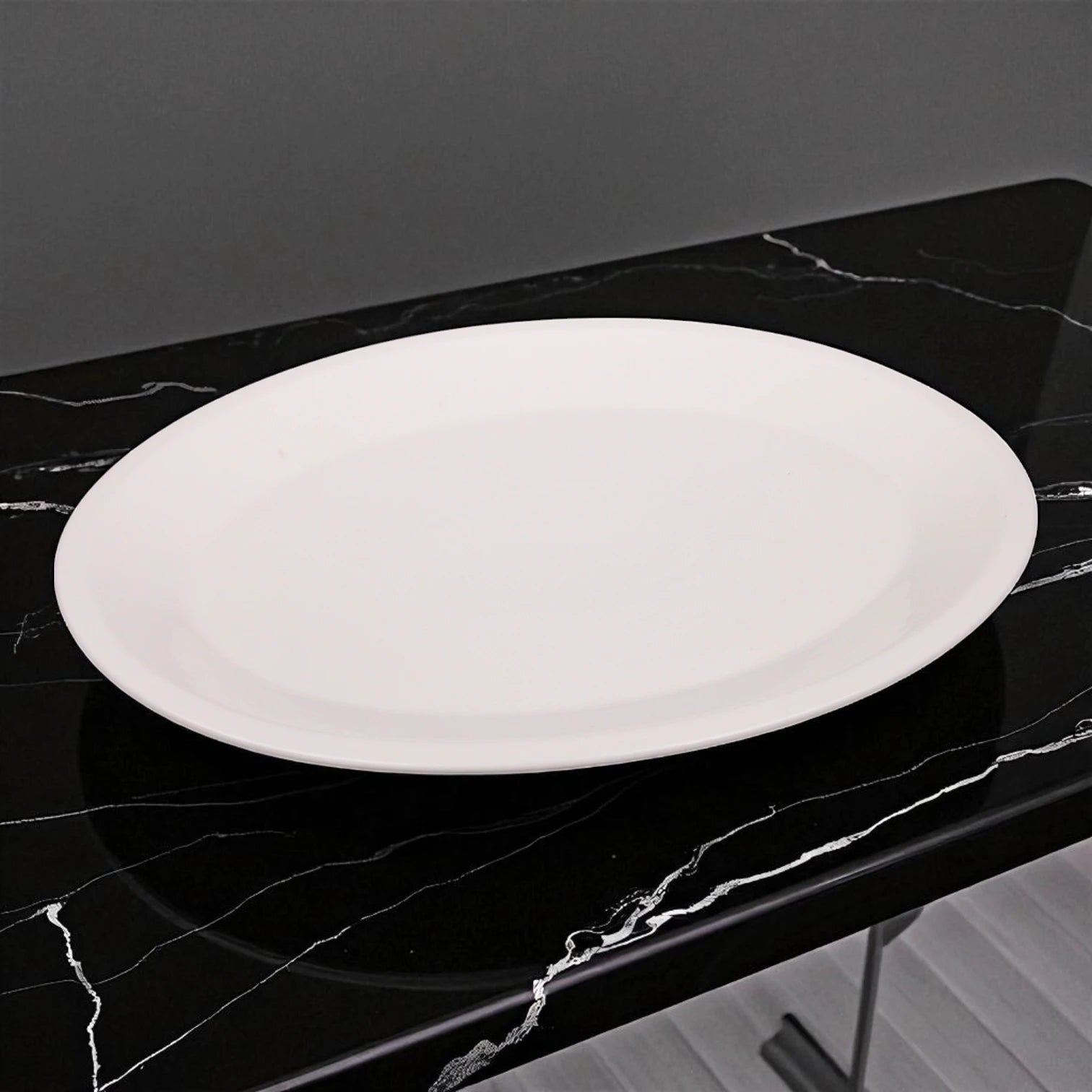 Damoo Elegant Oval Sweet Tray with White Porcelain Plate and Silver Decorative Base – Luxury Dessert & Snack Display Stand for Home, Ramadan & Special Events - Damoo