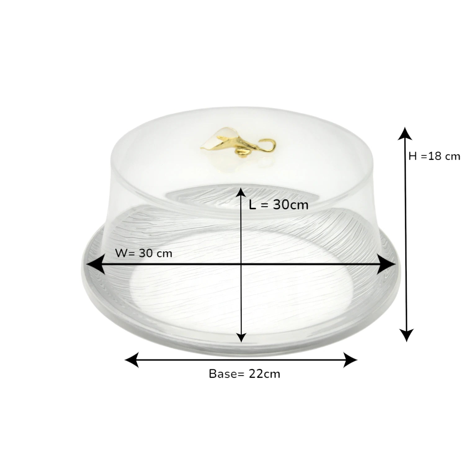 Damoo Elegant Textured Acrylic Cake Stand with Dome Lid – Clear Round Dessert Display Tray with Golden Handle – Perfect for Cakes, Pastries, Cheese & Snacks - Damoo
