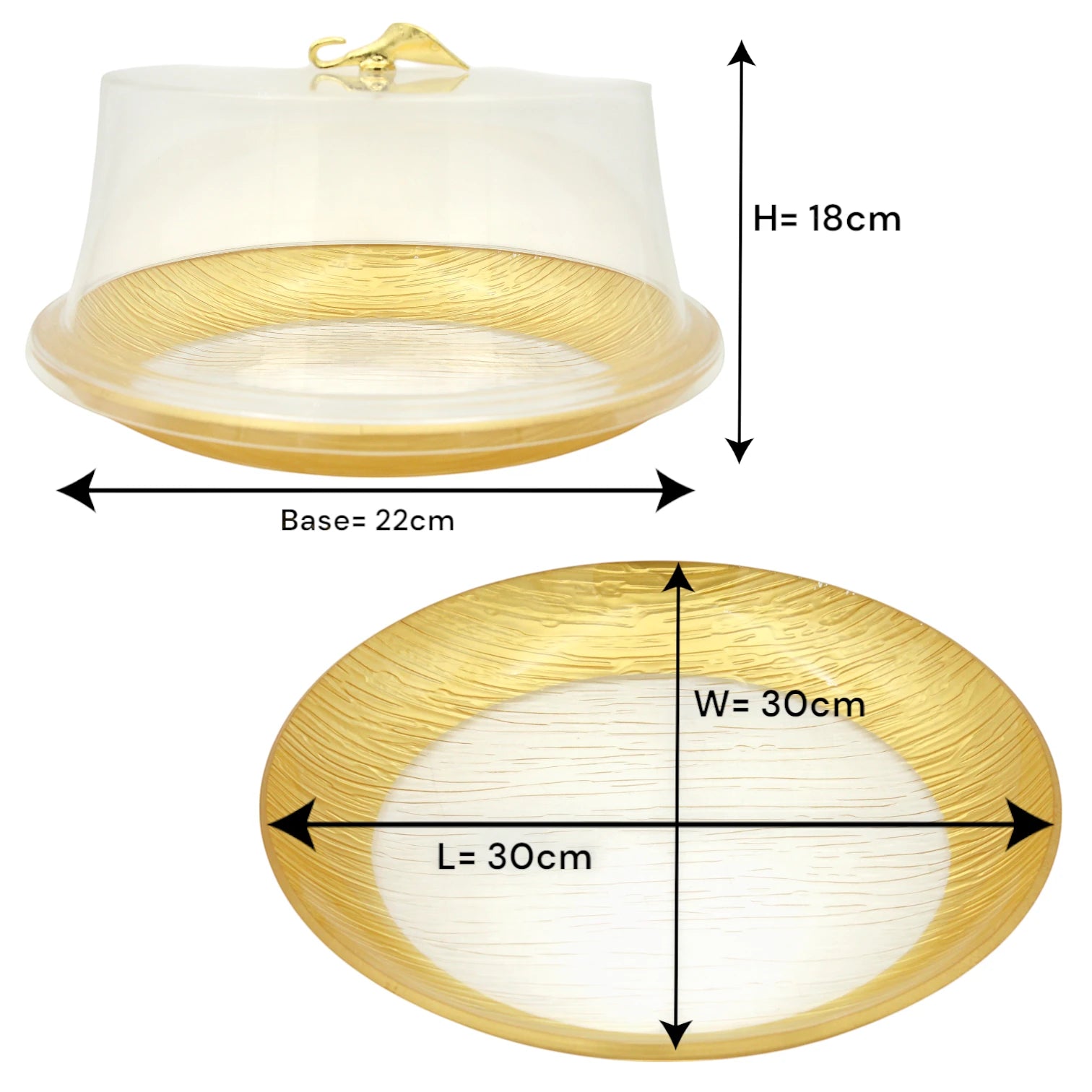 Damoo Elegant Textured Acrylic Cake Stand with Dome Lid – Clear Round Dessert Display Tray with Golden Handle – Perfect for Cakes, Pastries, Cheese & Snacks - Damoo