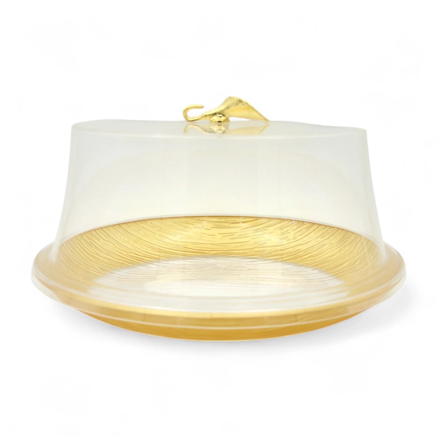 Damoo Elegant Textured Acrylic Cake Stand with Dome Lid – Clear Round Dessert Display Tray with Golden Handle – Perfect for Cakes, Pastries, Cheese & Snacks - Damoo