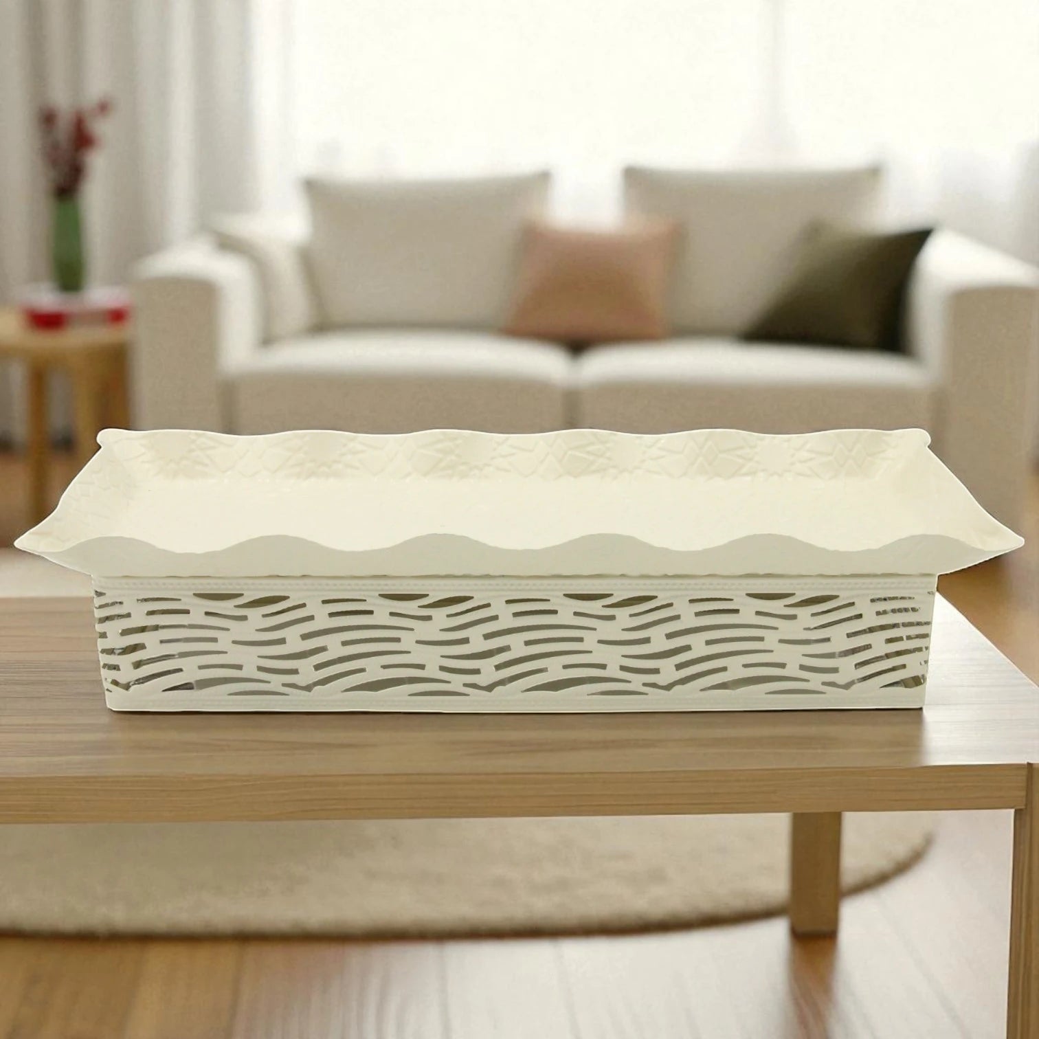 Damoo Embossed Rectangular Serving Tray – Decorative Metal Tray for Coffee Table, Entryway, Snacks, Sweets & Vanity Décor - Damoo