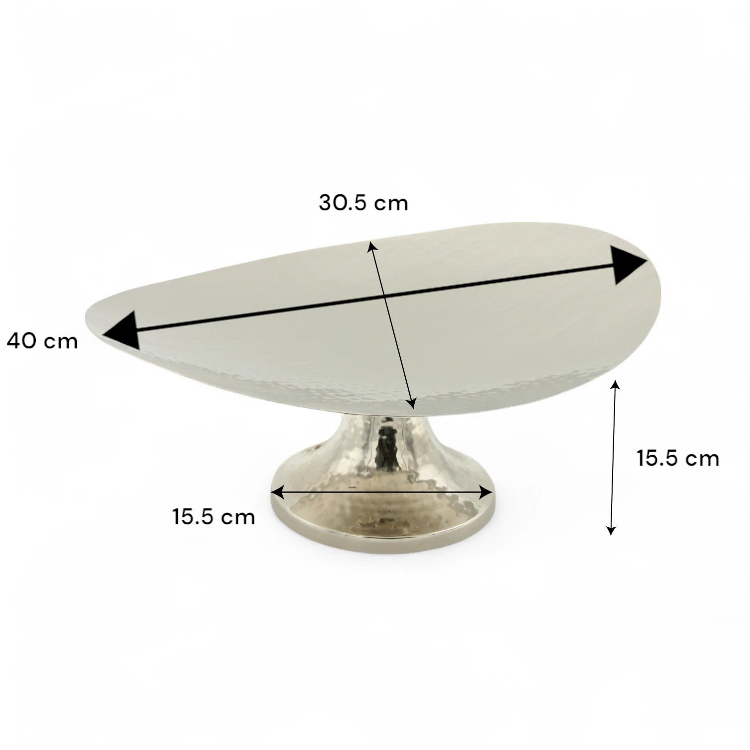 Damoo Hammered Oval Metal Decorative Plate with Pedestal Stand – Elegant Silver Centerpiece Bowl for Dining Table or Console Display - Damoo