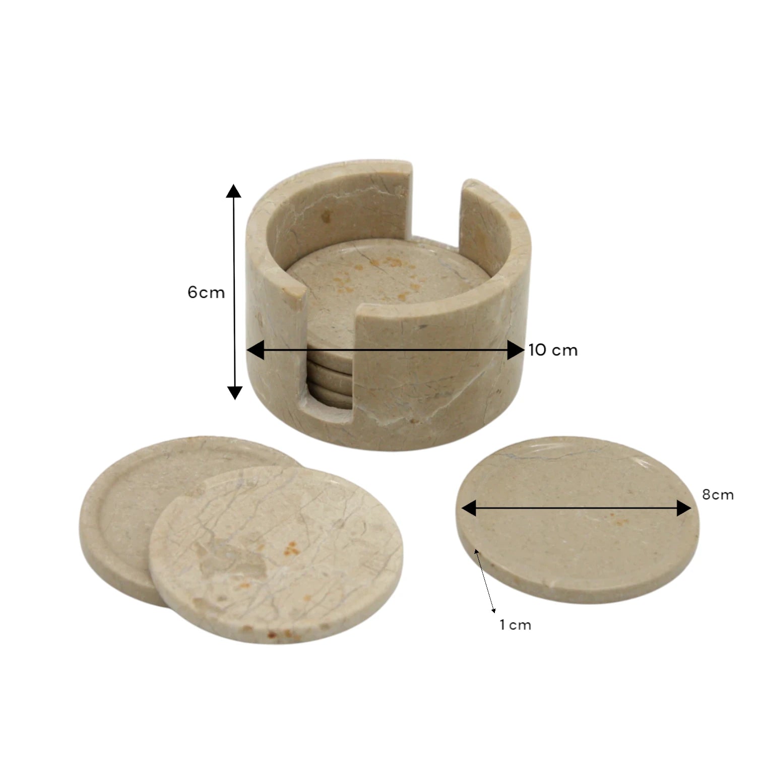 Damoo Handcrafted Beige Marble Coaster Set with Holder – 6 Natural Stone Drink Coasters for Coffee Table, Bar & Home Decor | Luxury Stone Table Protection - Damoo