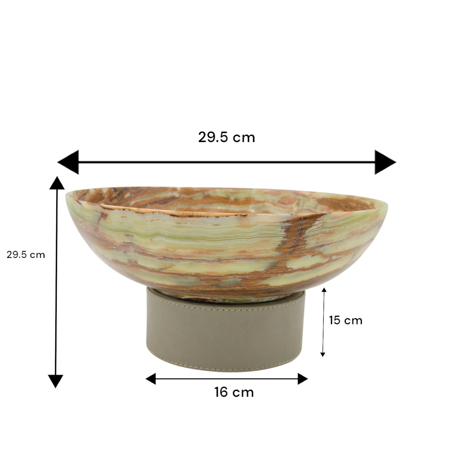 Damoo Handcrafted Natural Beige Marble Decorative Bowl with White Faux Leather Base – Luxury Stone for Coffee Table, Kitchen, or Office Decor - Damoo
