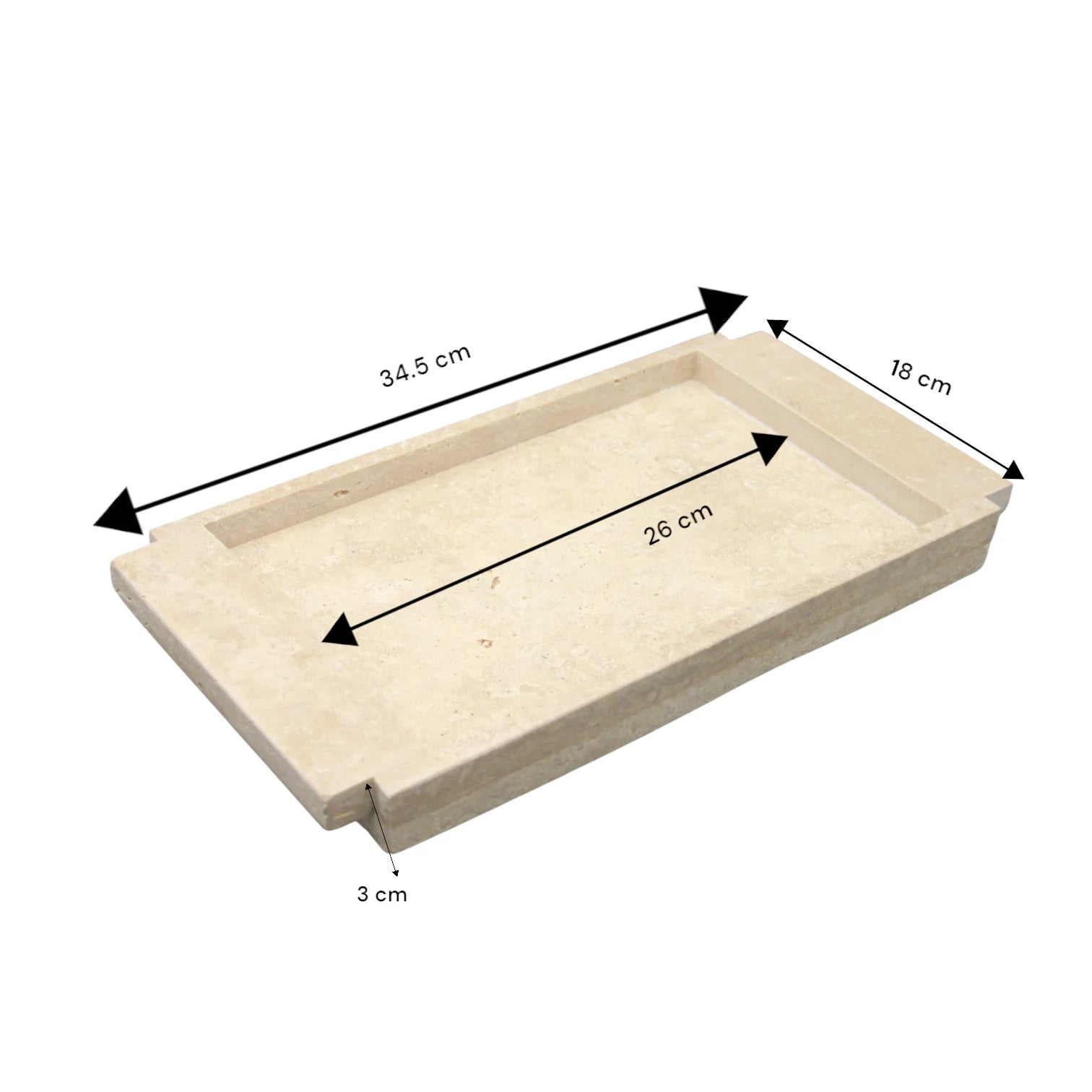 Damoo Handcrafted Travertine Marble Tray with Raised Edge – Minimalist Catchall for Vanity, Kitchen, or Entryway - Damoo