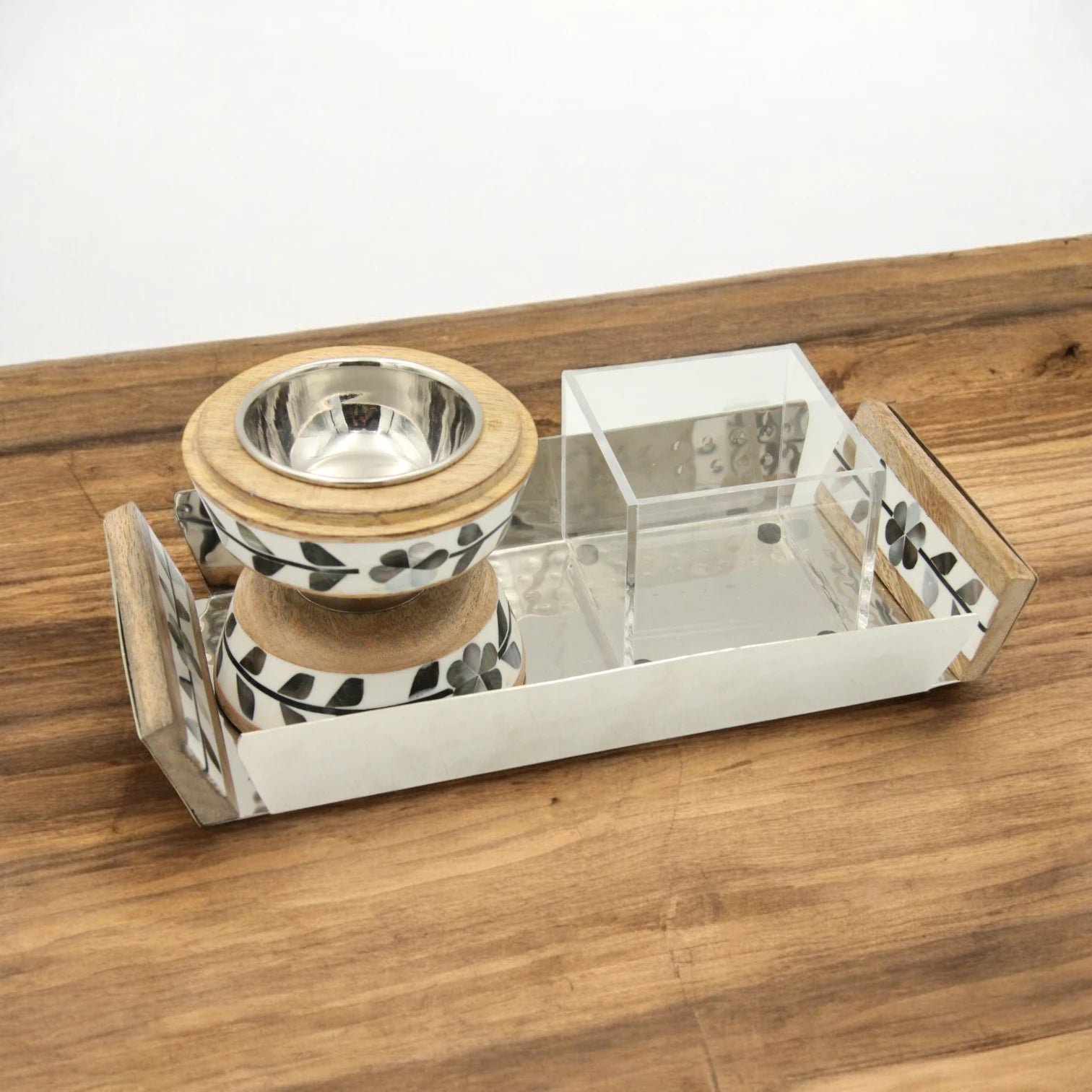 Damoo Luxury Bakhour Gift Set – Wooden Acrylic Tray with Oud Burner & Storage Box – Elegant Arabic Incense Set for Home, Majlis & Gifting - Damoo