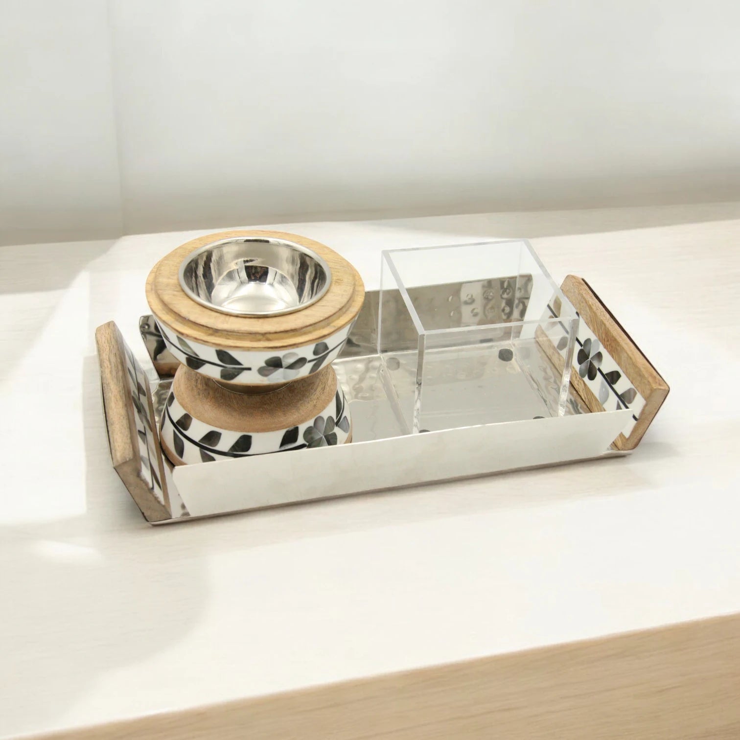 Damoo Luxury Bakhour Gift Set – Wooden Acrylic Tray with Oud Burner & Storage Box – Elegant Arabic Incense Set for Home, Majlis & Gifting - Damoo