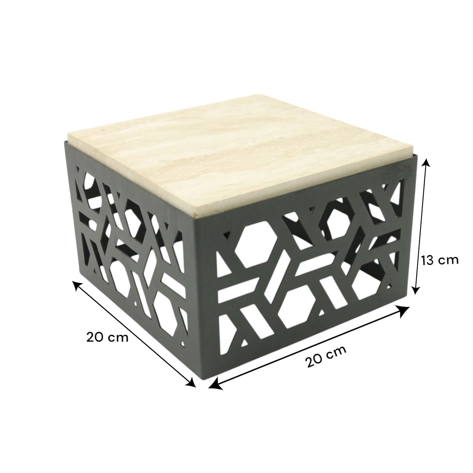 Damoo Luxury Decorative Storage Box with Marble Top – 20x20 cm | Geometric Laser-Cut Metal Design | Elegant Home Organizer - Damoo