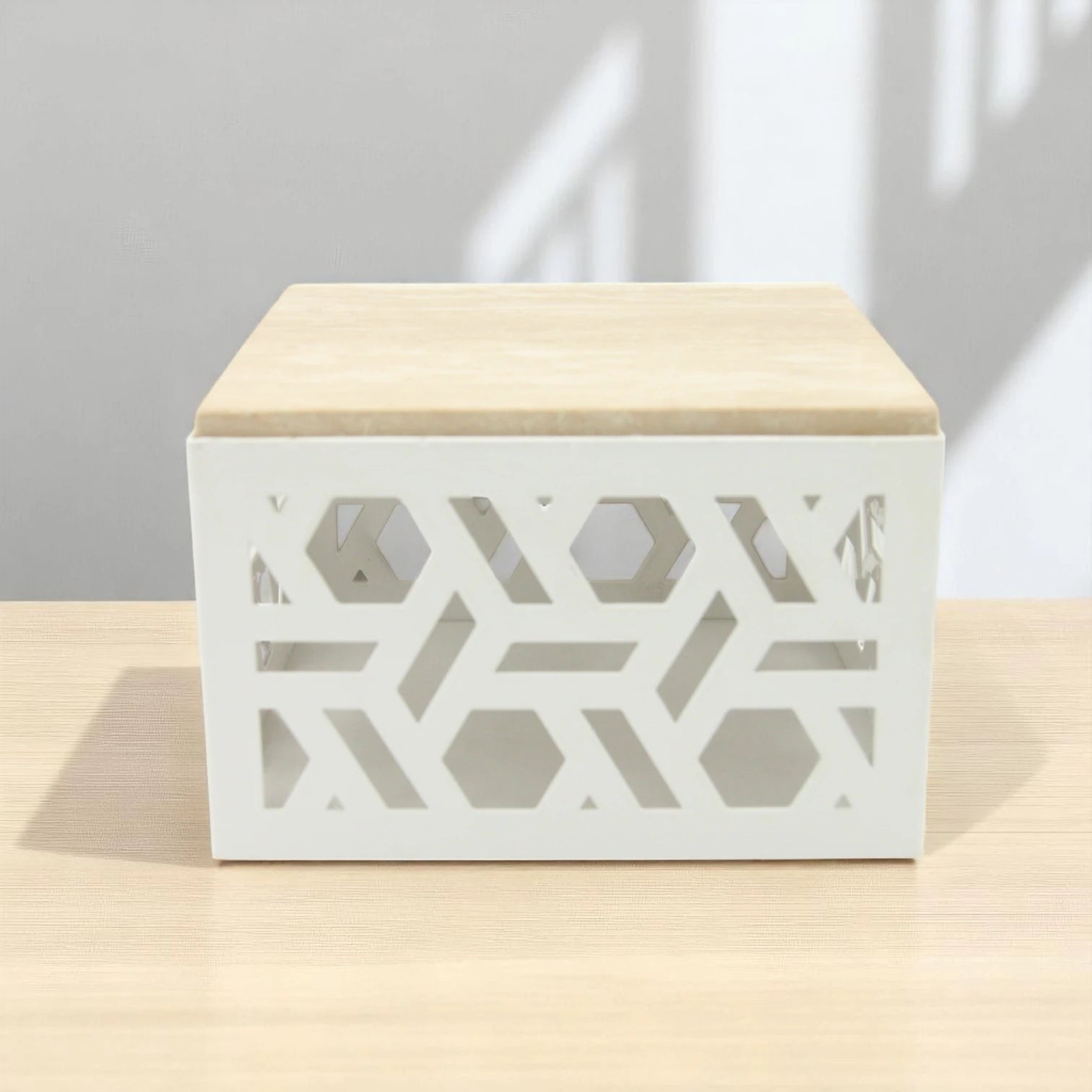 Damoo Luxury Decorative Storage Box with Marble Top – 20x20 cm | Geometric Laser-Cut Metal Design | Elegant Home Organizer - Damoo