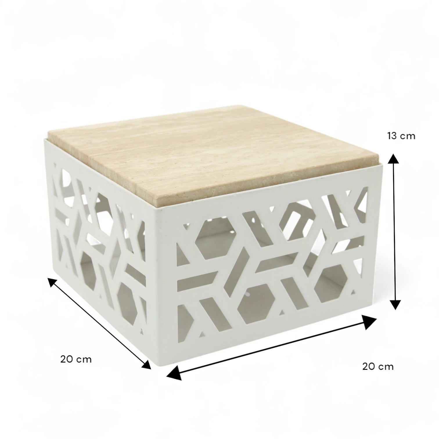 Damoo Luxury Decorative Storage Box with Marble Top – 20x20 cm | Geometric Laser-Cut Metal Design | Elegant Home Organizer - Damoo
