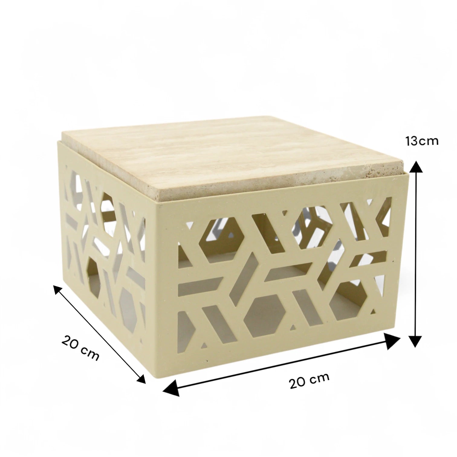 Damoo Luxury Decorative Storage Box with Marble Top – 20x20 cm | Geometric Laser-Cut Metal Design | Elegant Home Organizer - Damoo