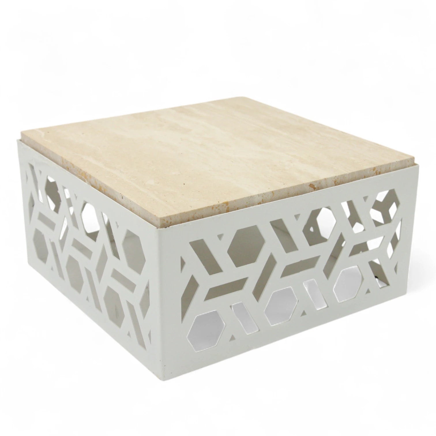 Damoo Luxury Decorative Storage Box with Marble Top – 25x25 cm | Geometric Laser-Cut Metal Design | Elegant Home Organizer - Damoo