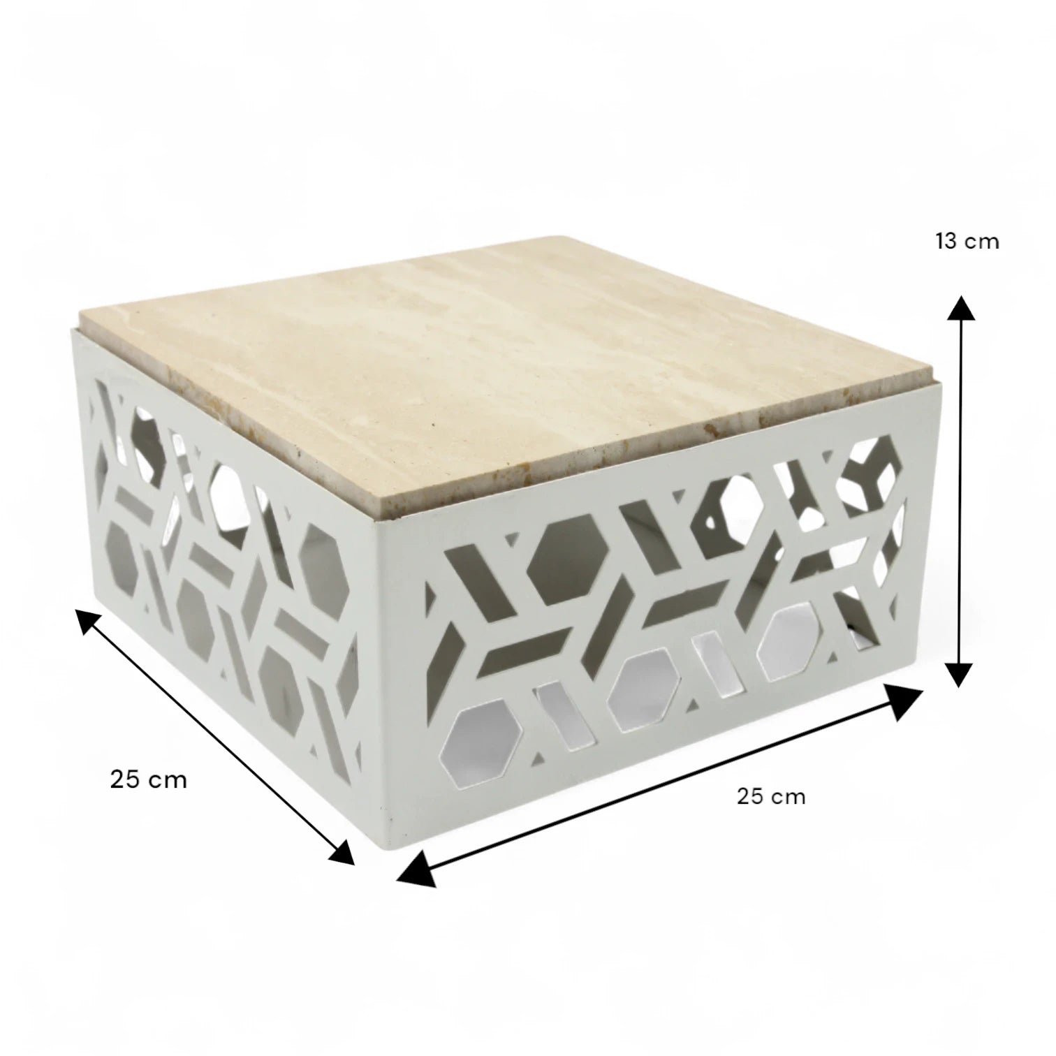 Damoo Luxury Decorative Storage Box with Marble Top – 25x25 cm | Geometric Laser-Cut Metal Design | Elegant Home Organizer - Damoo