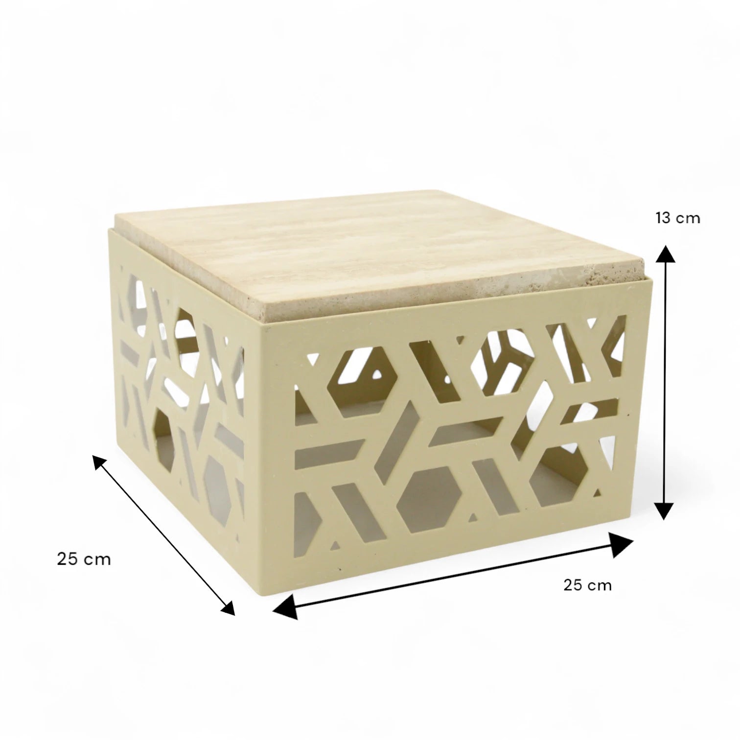 Damoo Luxury Decorative Storage Box with Marble Top – 25x25 cm | Geometric Laser-Cut Metal Design | Elegant Home Organizer - Damoo