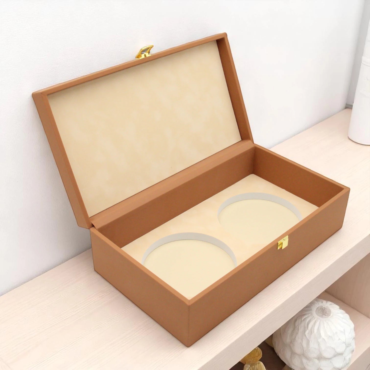 Damoo Luxury Dual Jar Storage Box – Premium Leather Gift Case with Soft Velvet Interior and Gold Lock – Elegant Organizer for Sweets, Dates, Nuts, or Spices - Damoo