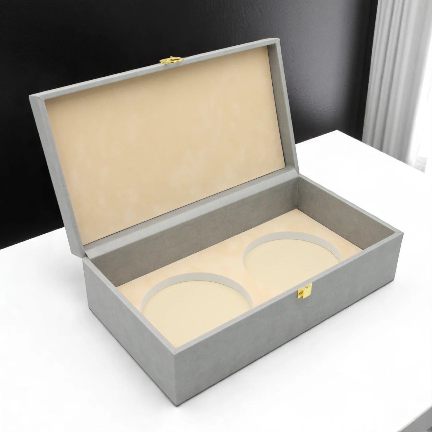 Damoo Luxury Dual Jar Storage Box – Premium Leather Gift Case with Soft Velvet Interior and Gold Lock – Elegant Organizer for Sweets, Dates, Nuts, or Spices - Damoo