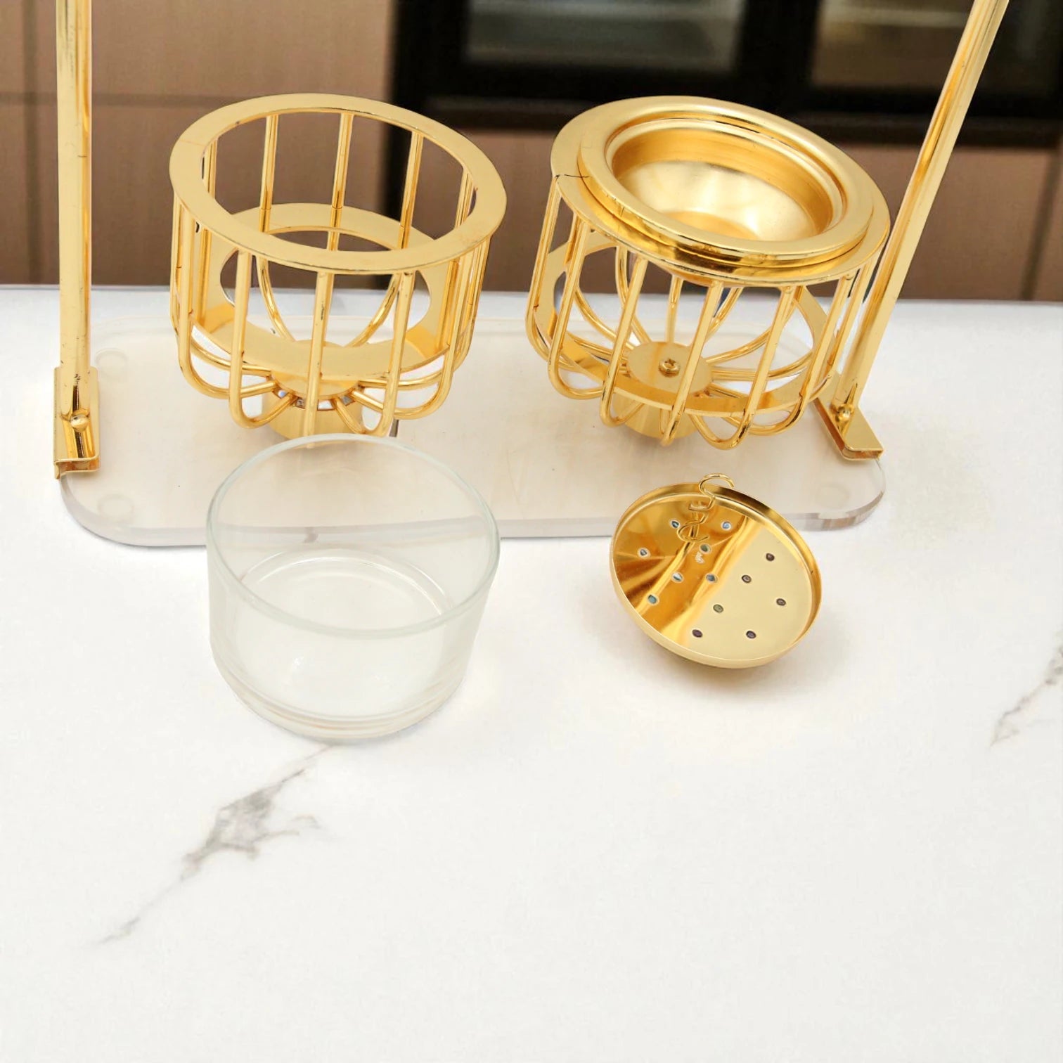 Damoo Luxury Gold Cage-Style Mabkhara Incense Burner with Bakhoor Spoon – Elegant Arabic Bukhoor Stand for Majlis, Ramadan & Gifting - Damoo
