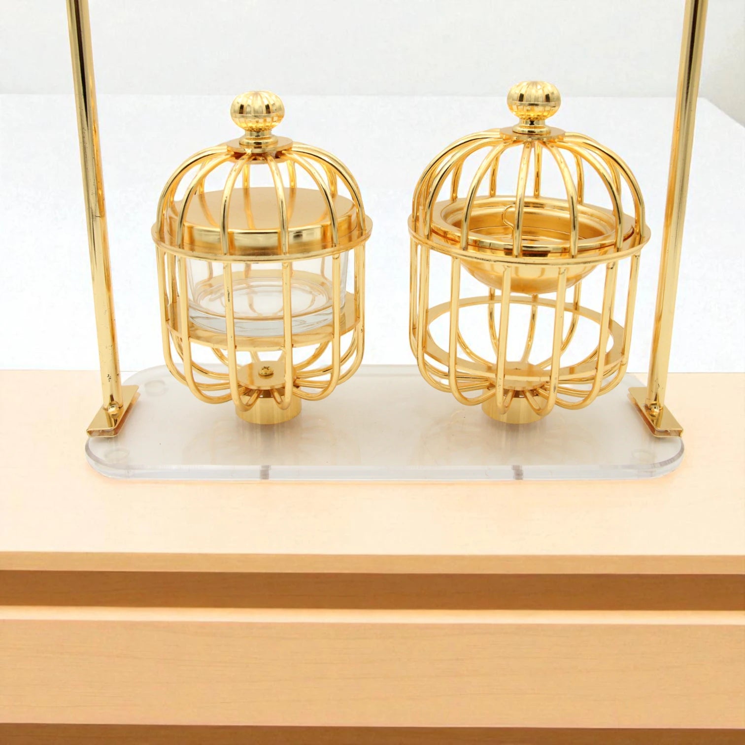 Damoo Luxury Gold Cage-Style Mabkhara Incense Burner with Bakhoor Spoon – Elegant Arabic Bukhoor Stand for Majlis, Ramadan & Gifting - Damoo