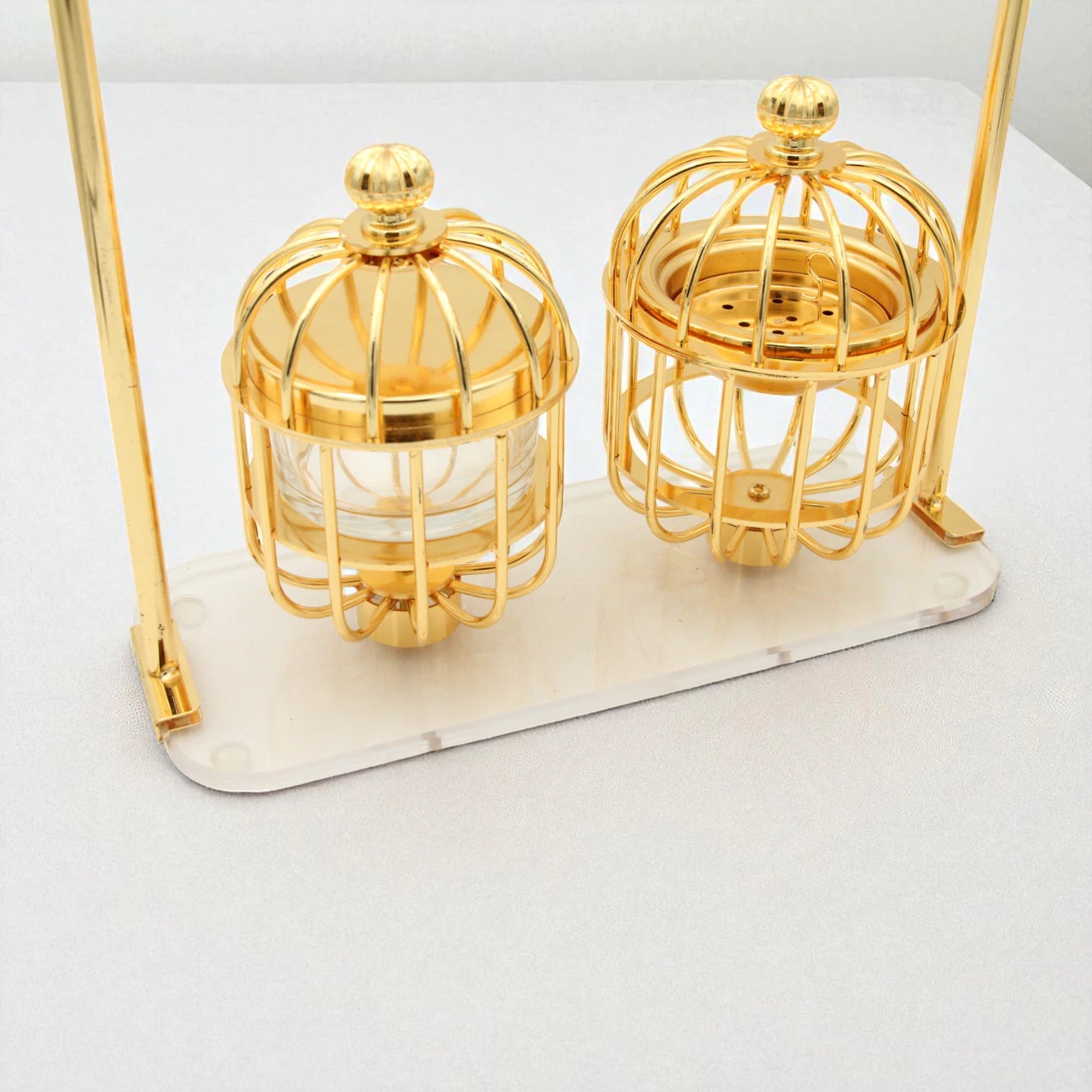 Damoo Luxury Gold Cage-Style Mabkhara Incense Burner with Bakhoor Spoon – Elegant Arabic Bukhoor Stand for Majlis, Ramadan & Gifting - Damoo