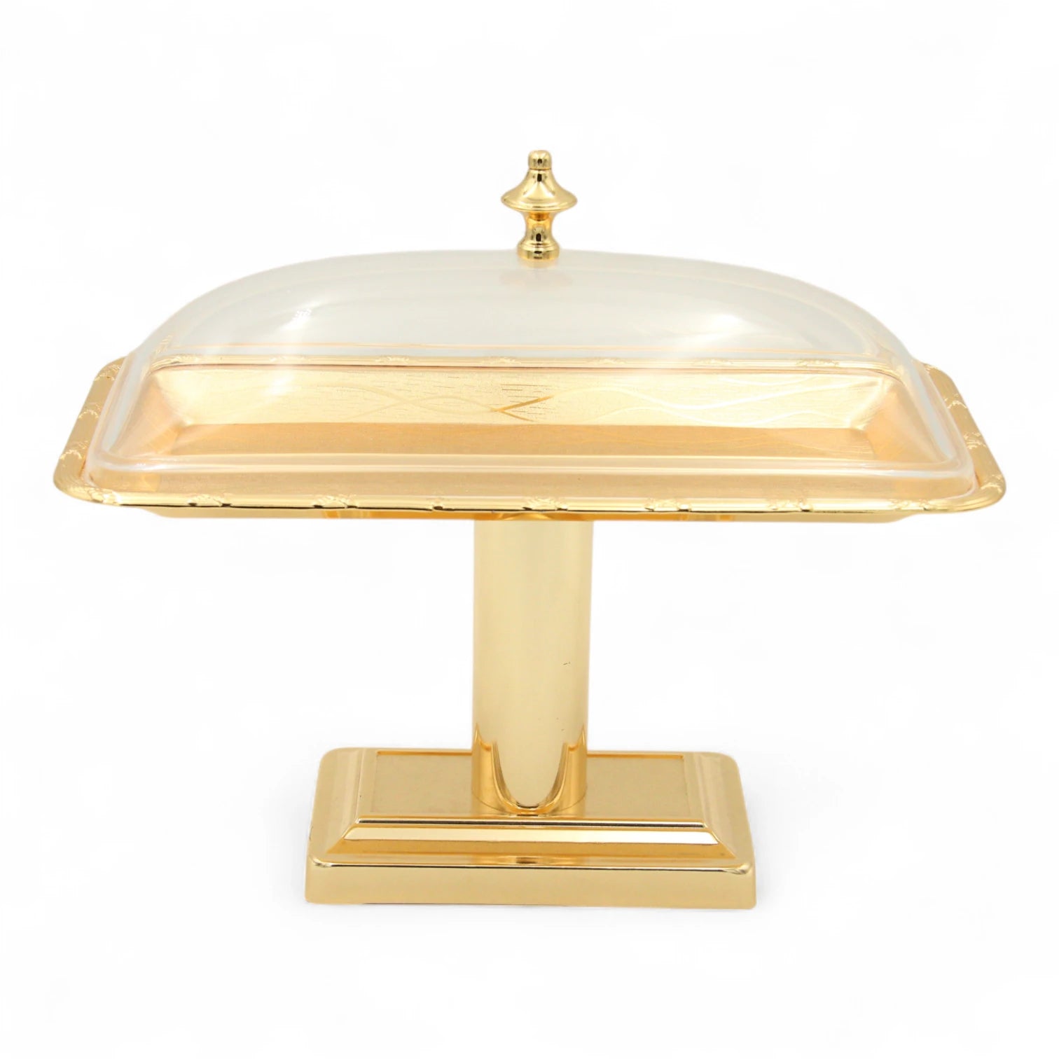 Damoo Luxury Gold Pedestal Sweet Tray with Clear Lid – Elegant Covered Dessert Stand for Serving Pastries, Dates & Treats - Damoo