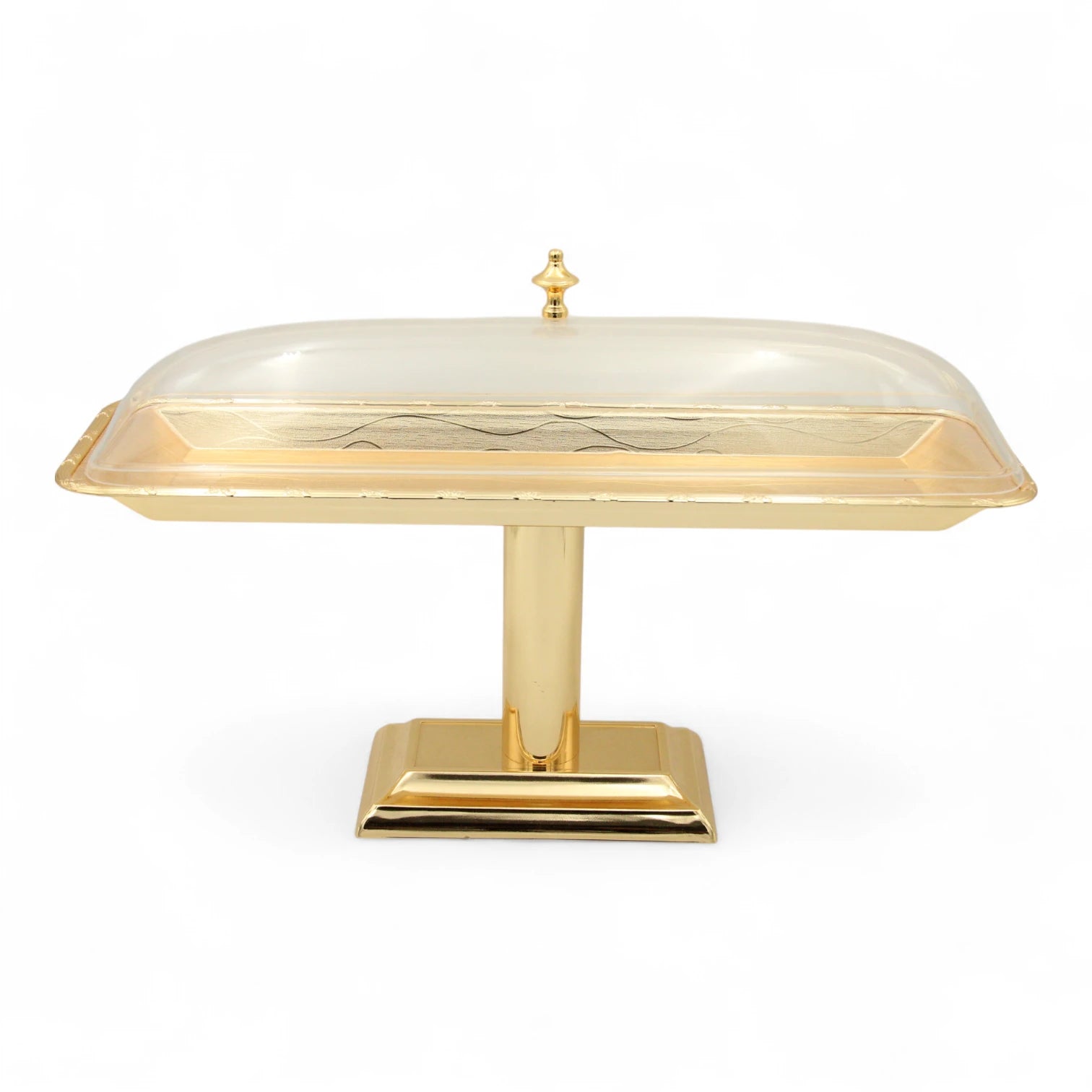 Damoo Luxury Gold Pedestal Sweet Tray with Clear Lid – Elegant Covered Dessert Stand for Serving Pastries, Dates & Treats - Damoo
