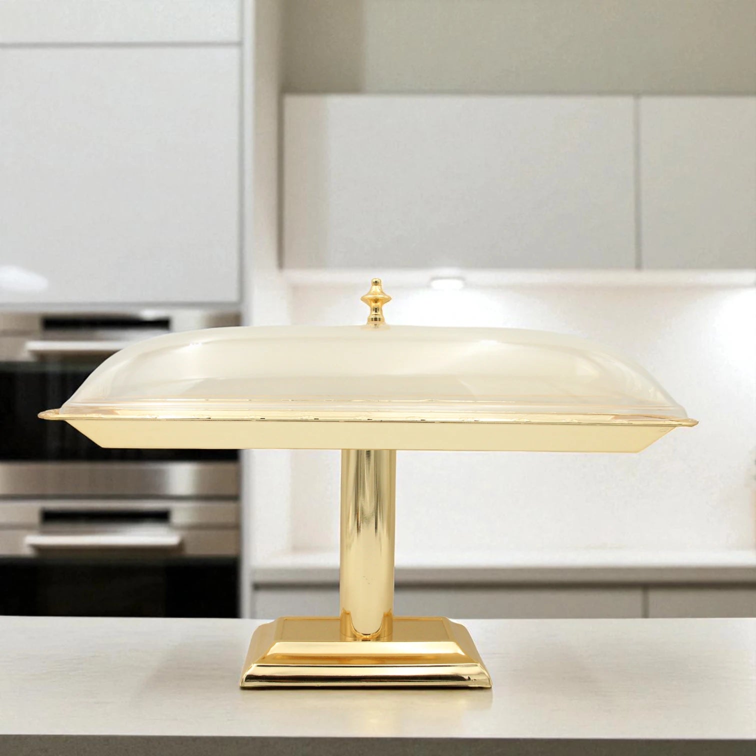 Damoo Luxury Gold Pedestal Sweet Tray with Clear Lid – Elegant Covered Dessert Stand for Serving Pastries, Dates & Treats - Damoo