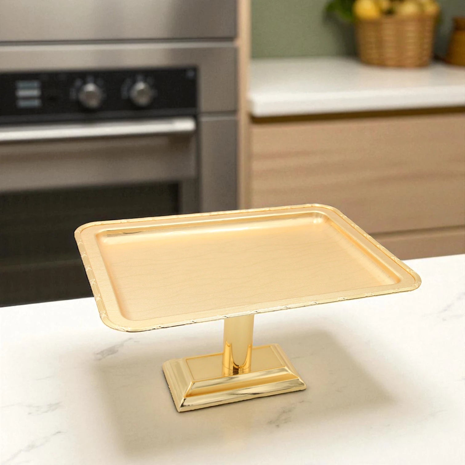 Damoo Luxury Gold Pedestal Tray – Elevated Metal Display Stand for Sweets, Cakes & Décor – Elegant Finish for Events & Home Use - Damoo