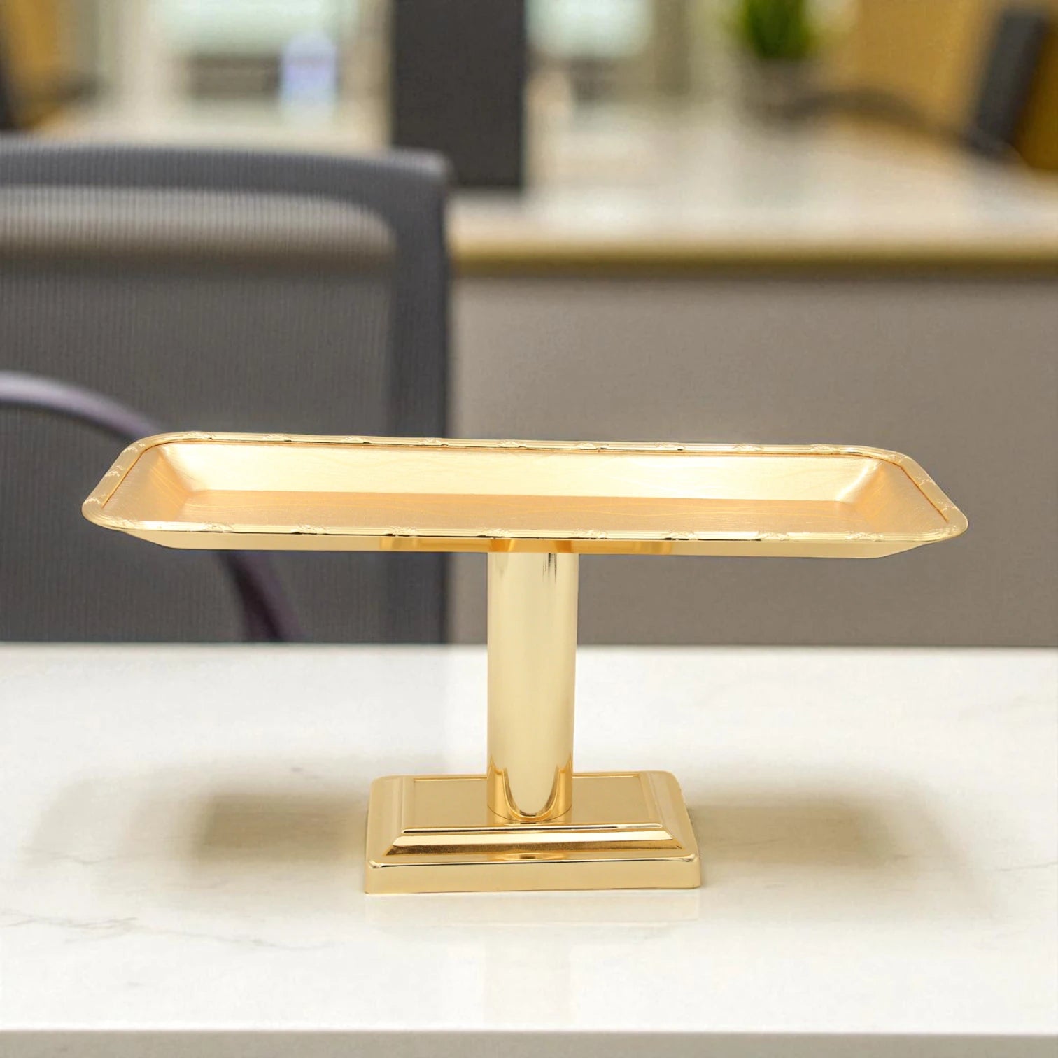 Damoo Luxury Gold-Plated Buffet Stand with Clear Dome Cover – Elegant Rectangular Food Display Tray for Events, Parties & Home Serving - Damoo