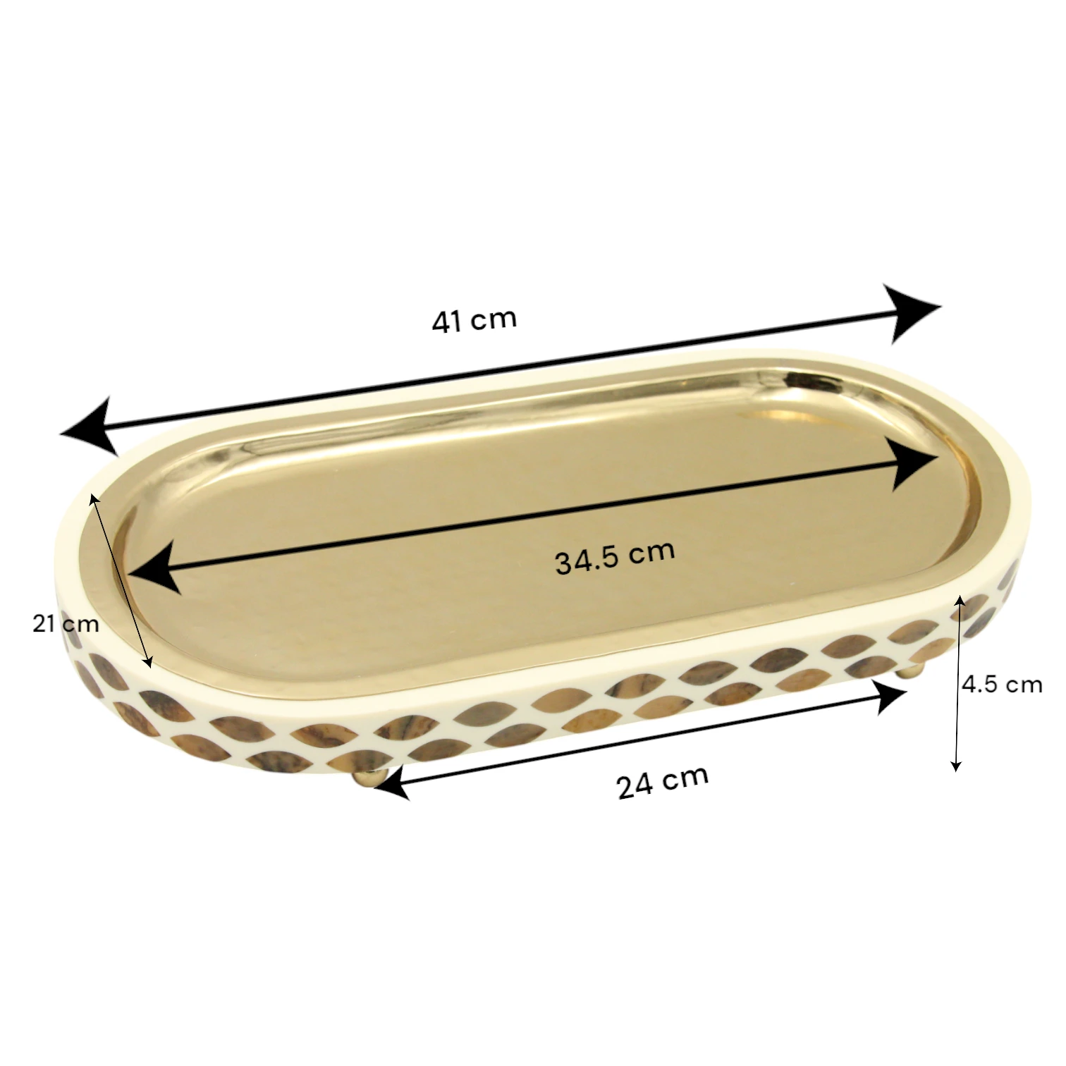 Damoo Luxury Oval Serving Tray with Gold Finish – Decorative Inlay Accent Tray for Coffee, Perfume, or Home Décor – Elegant Display Tray with Raised Feet - Damoo