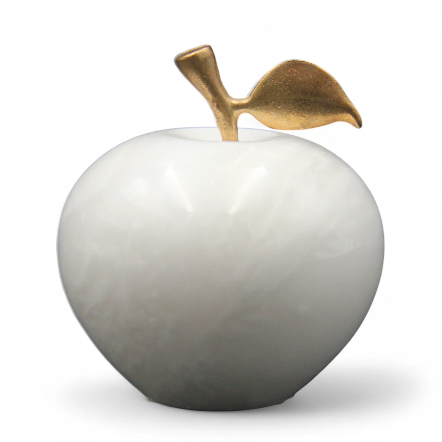 Damoo Luxury White Marble Decorative Apple with Gold Metal Leaf – Elegant Modern Sculpture for Home, Office, Kitchen, or Tabletop Decor – Unique Gift Accent for Interior Styling - Damoo
