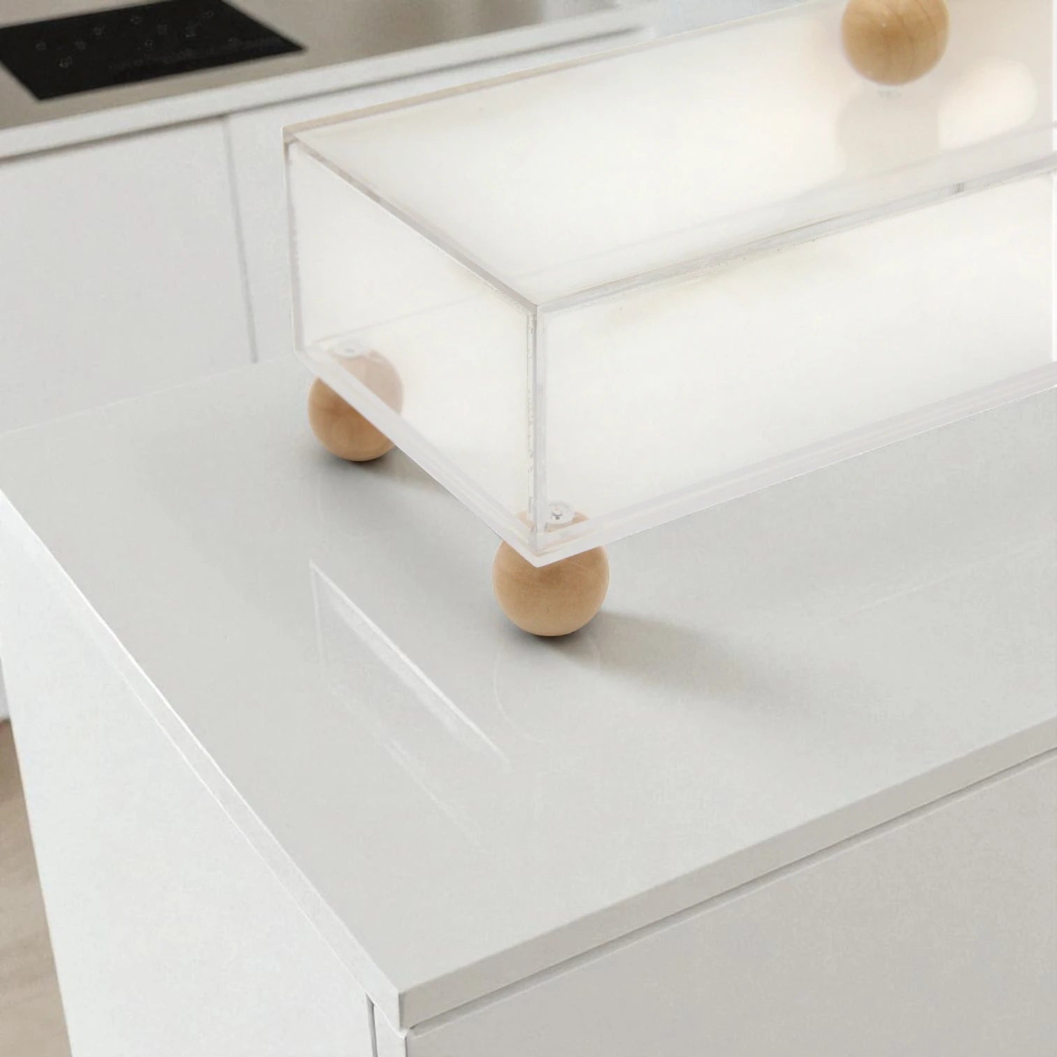 Damoo Modern Acrylic Candy Box with Wooden Knob & Legs – Clear Storage Container with Lid for Dates, Sweets & Snacks - Damoo