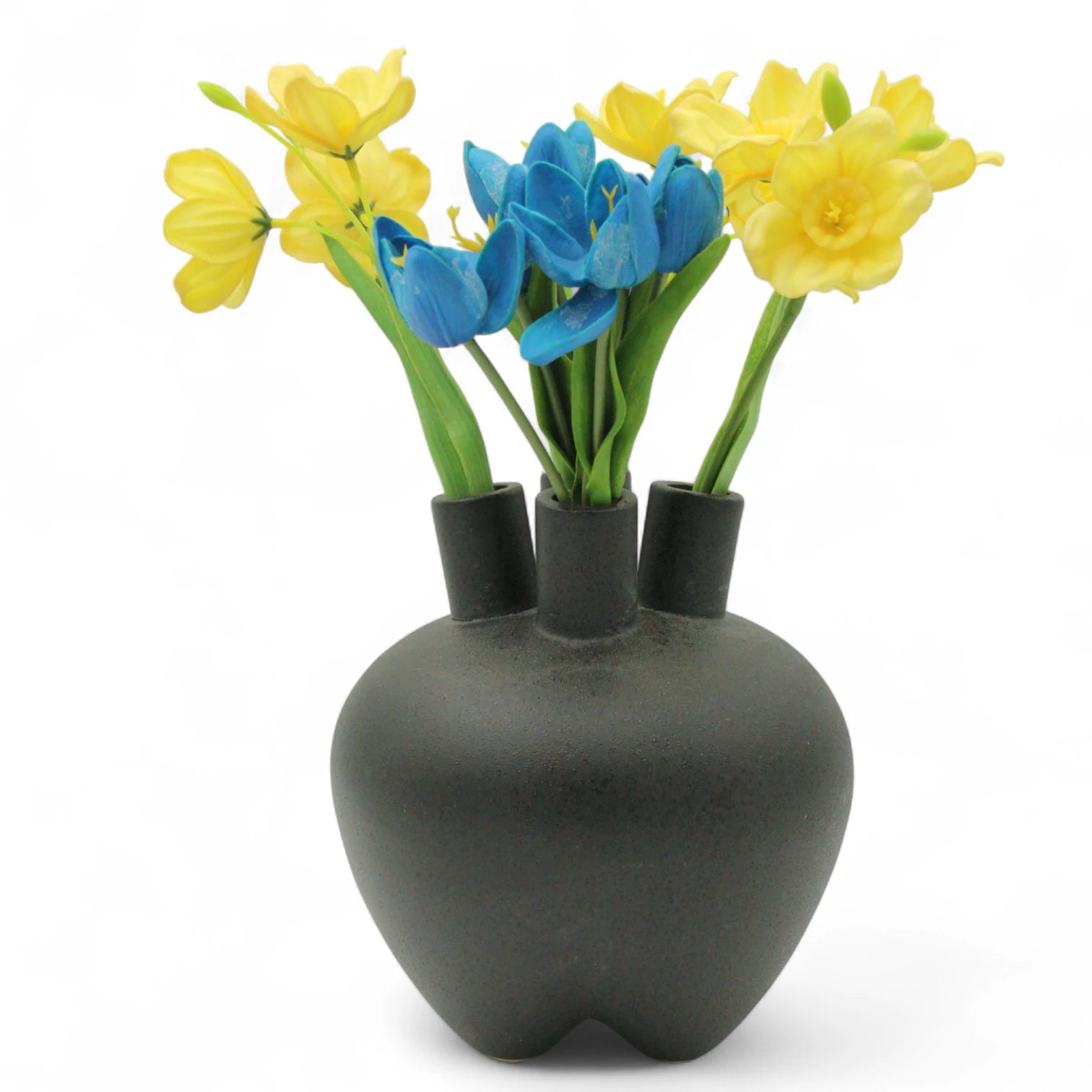 Damoo Modern Black Ceramic Triple-Neck Vase – Textured Matte Finish Decorative Flower Holder for Minimalist Home Décor & Stylish Gifting - Damoo
