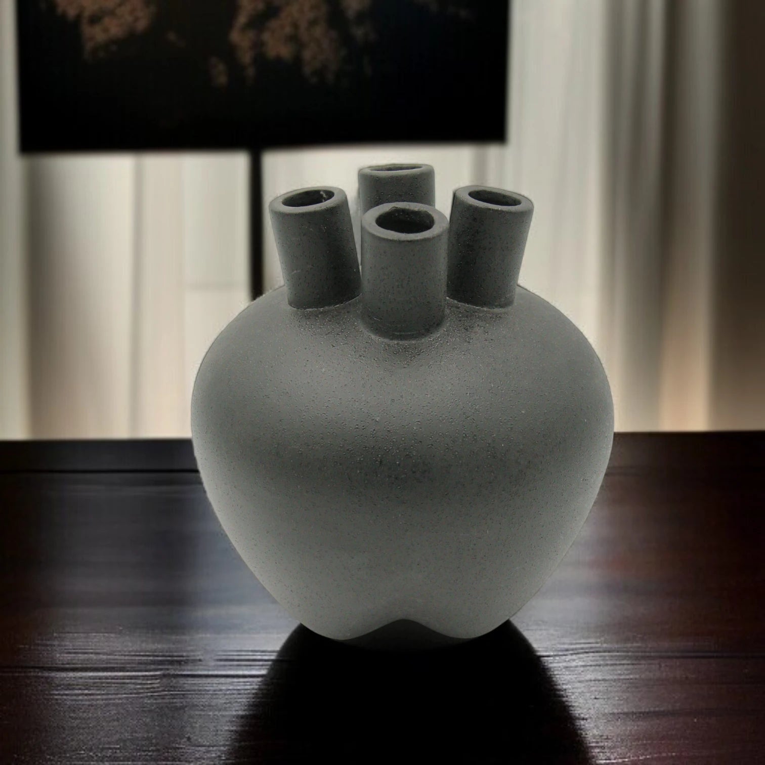 Damoo Modern Black Ceramic Triple-Neck Vase – Textured Matte Finish Decorative Flower Holder for Minimalist Home Décor & Stylish Gifting - Damoo