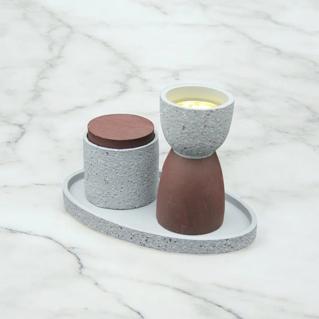 Damoo Modern Ceramic Bakhoor Burner Set with Storage Jar & Tray – Minimalist Incense Holder for Home & Office - Damoo