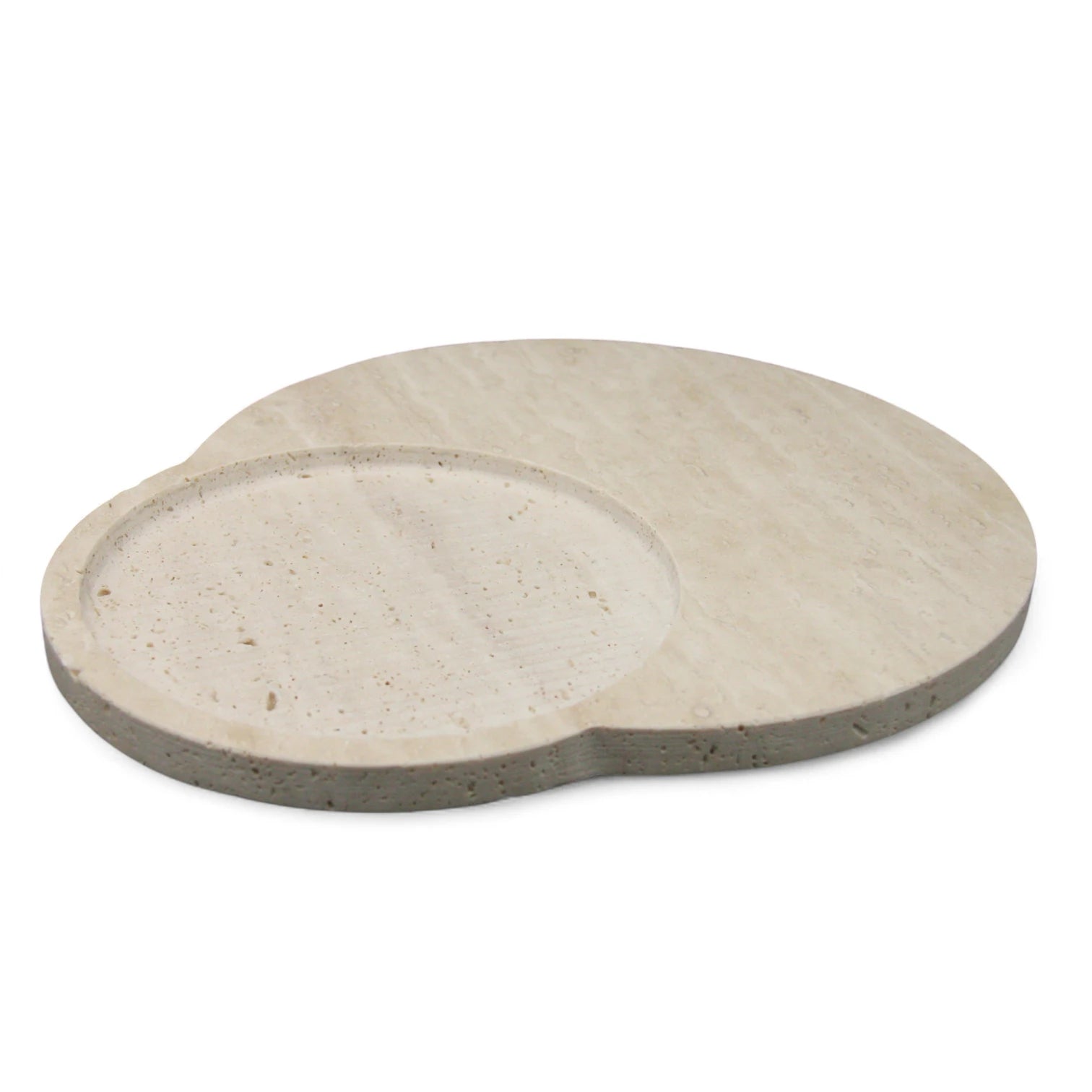 Damoo Modern CNC-Cut Travertine Stone Tray – Minimalist Round Decorative Catchall for Vanity, Desk, or Entryway - Damoo