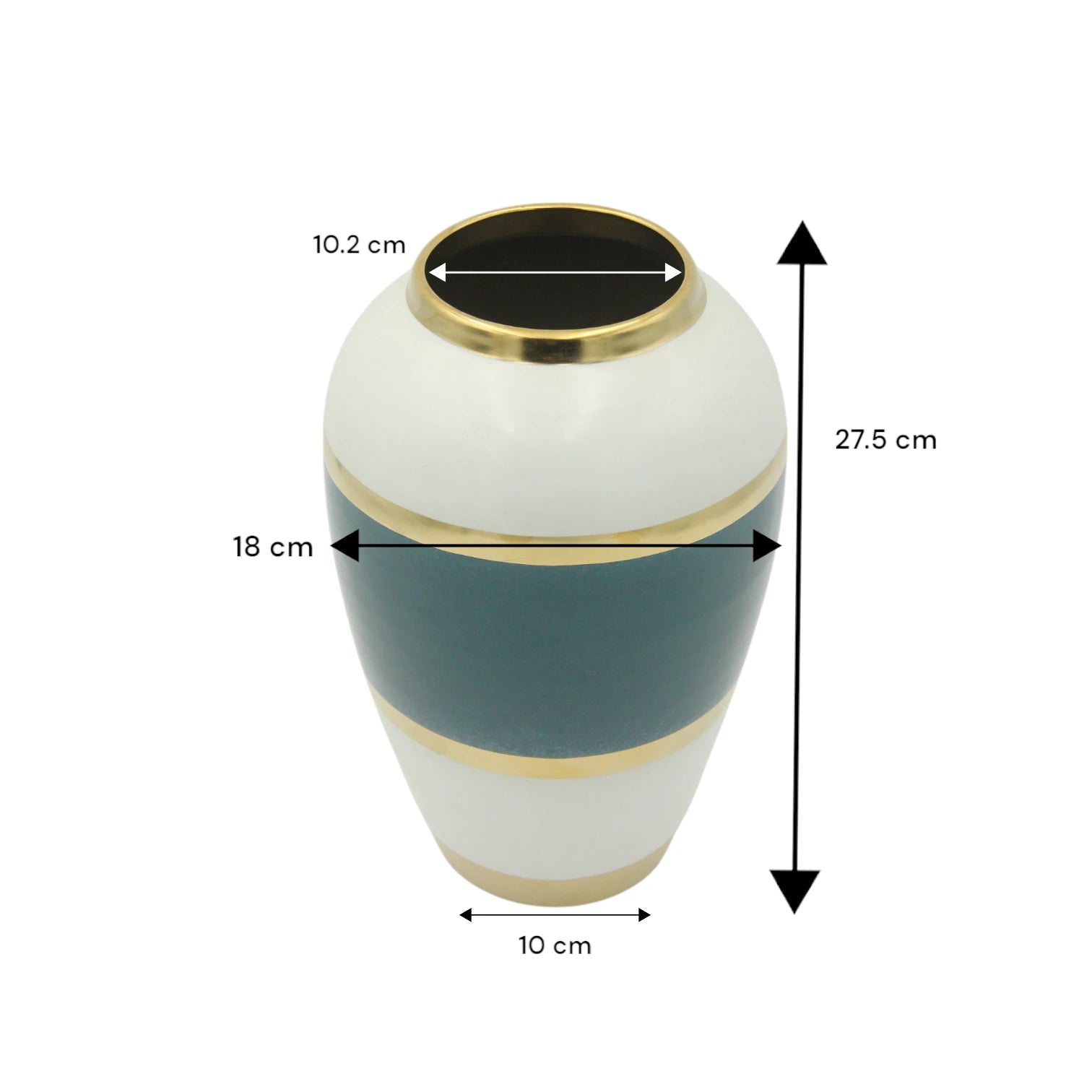 Damoo Modern Elegant Ceramic Flower Vase with Teal, White & Gold Bands – Handmade Decorative Pot for Living Room, Dining Table, Office or Gift - Damoo