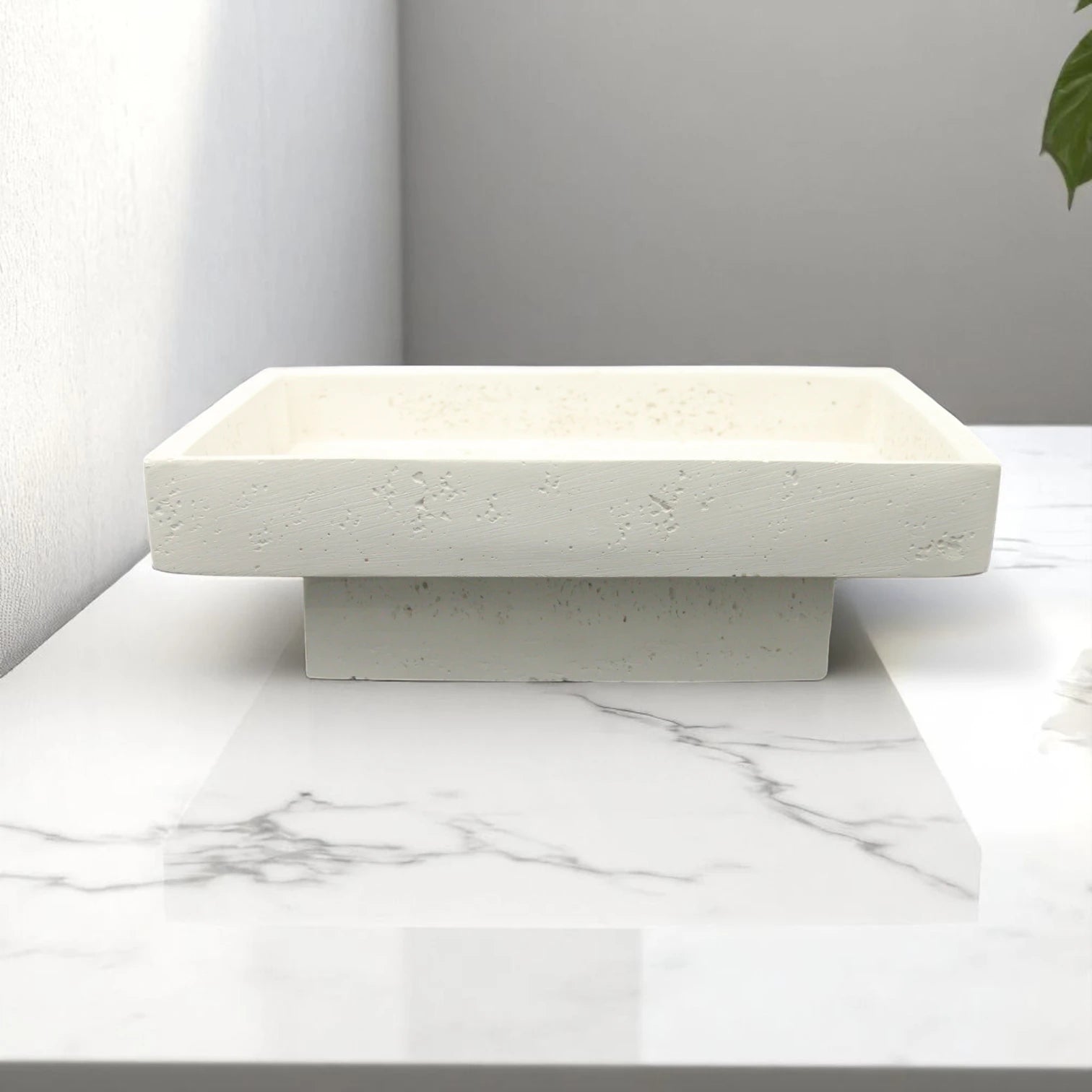 Damoo Modern Minimalist Stone Tray – Handmade Rectangular White Textured Decor Bowl | Real Stone Display Dish - Damoo